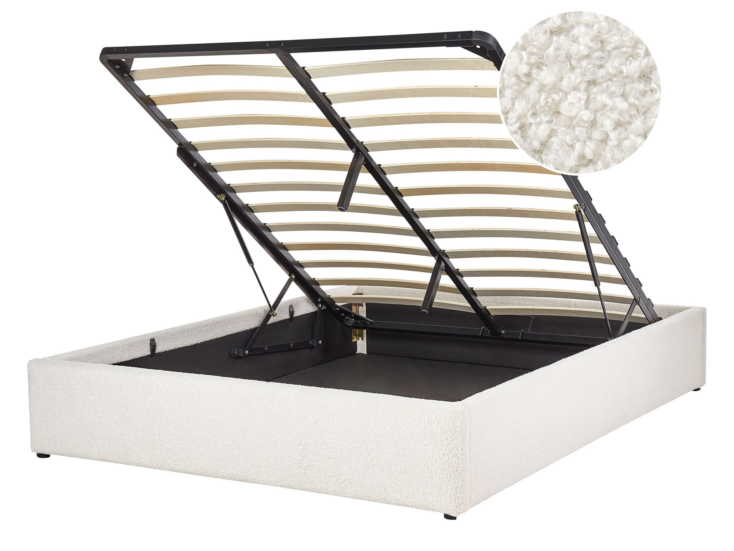 Boucle EU Double Size Ottoman Bed Off-White DINAN