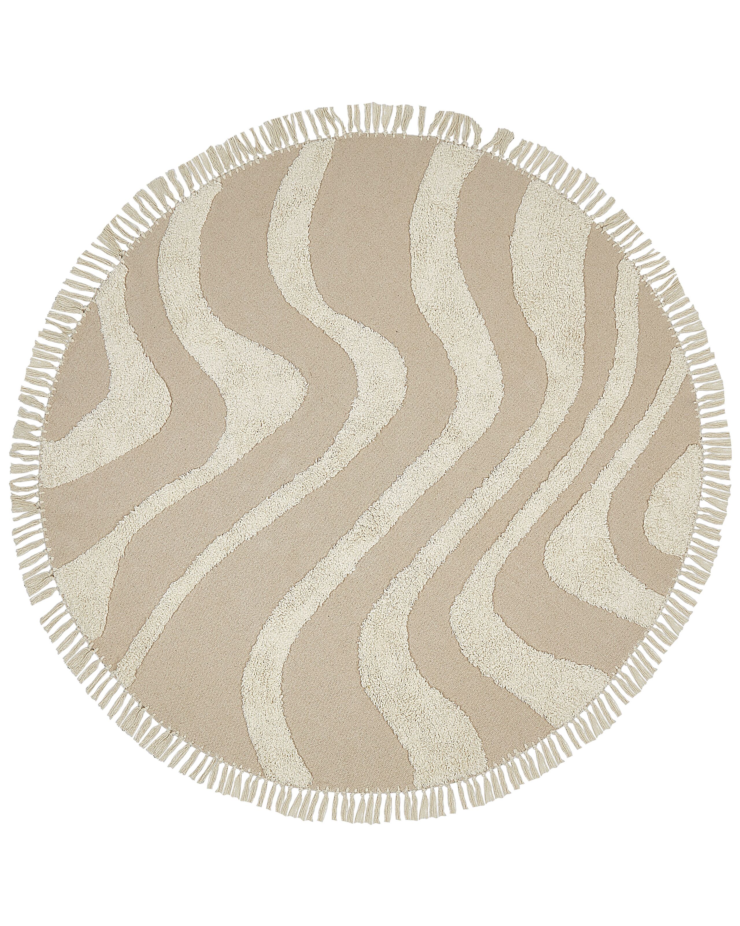 Round Cotton Area Rug 140cm Beige