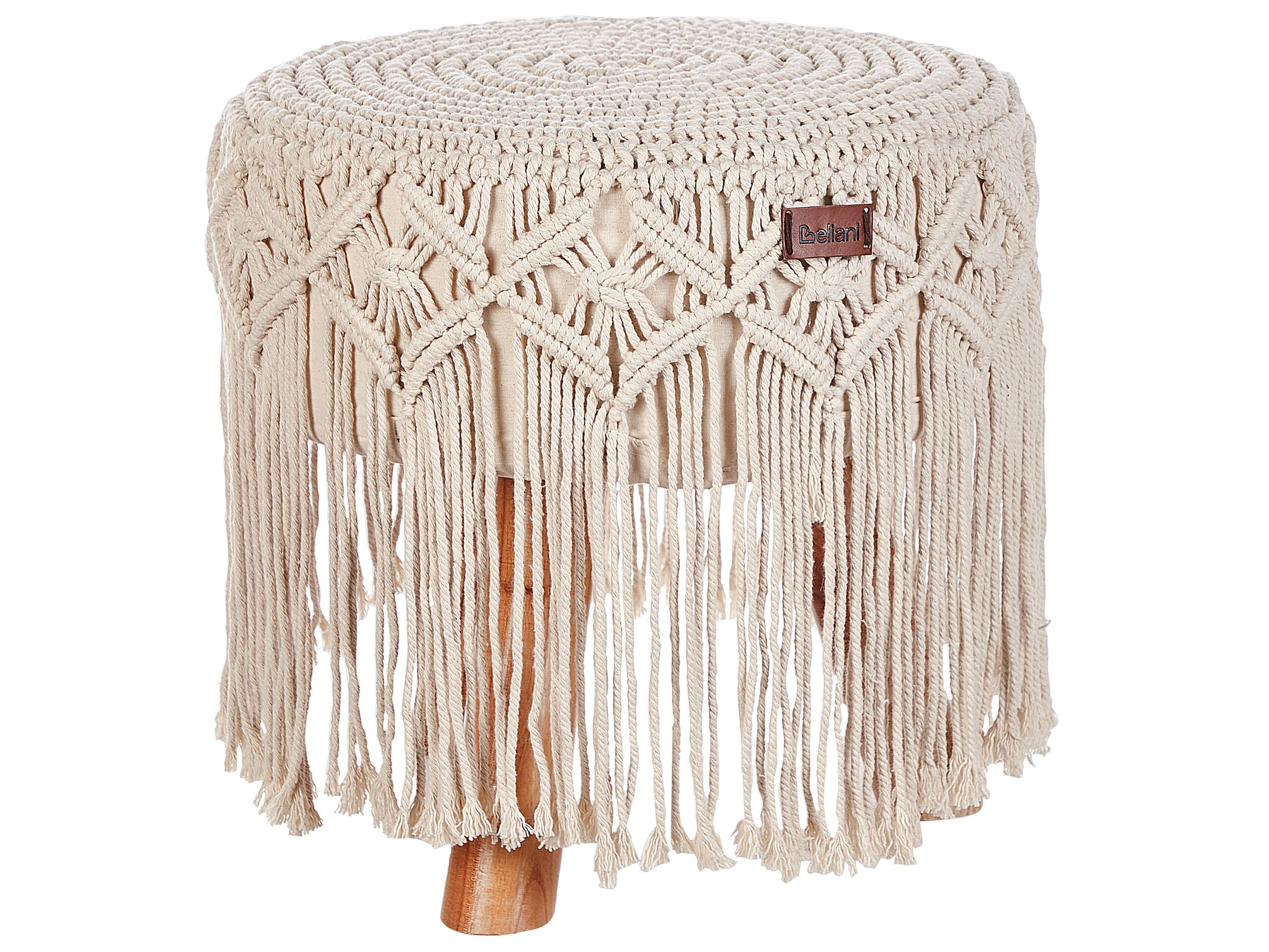 Cotton MacramÃ Footstool Beige NAWABAD