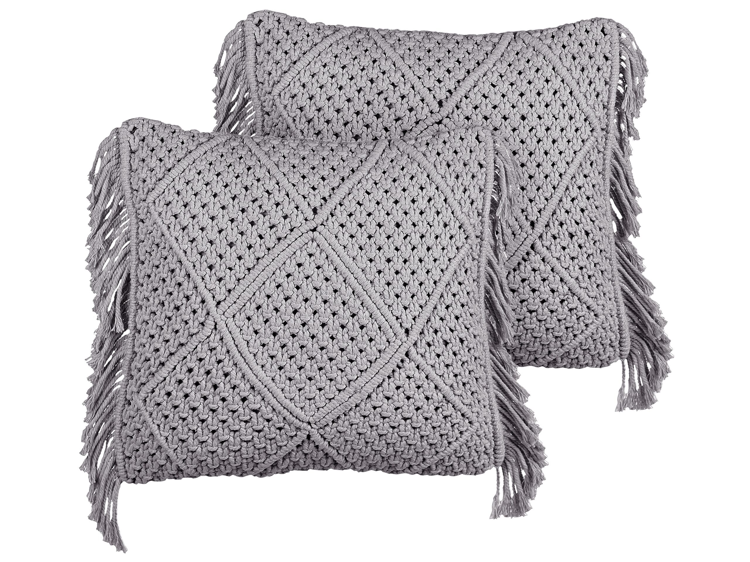 Set of 2 Cotton Macrame Cushions with Tassels 45x45cm Grey