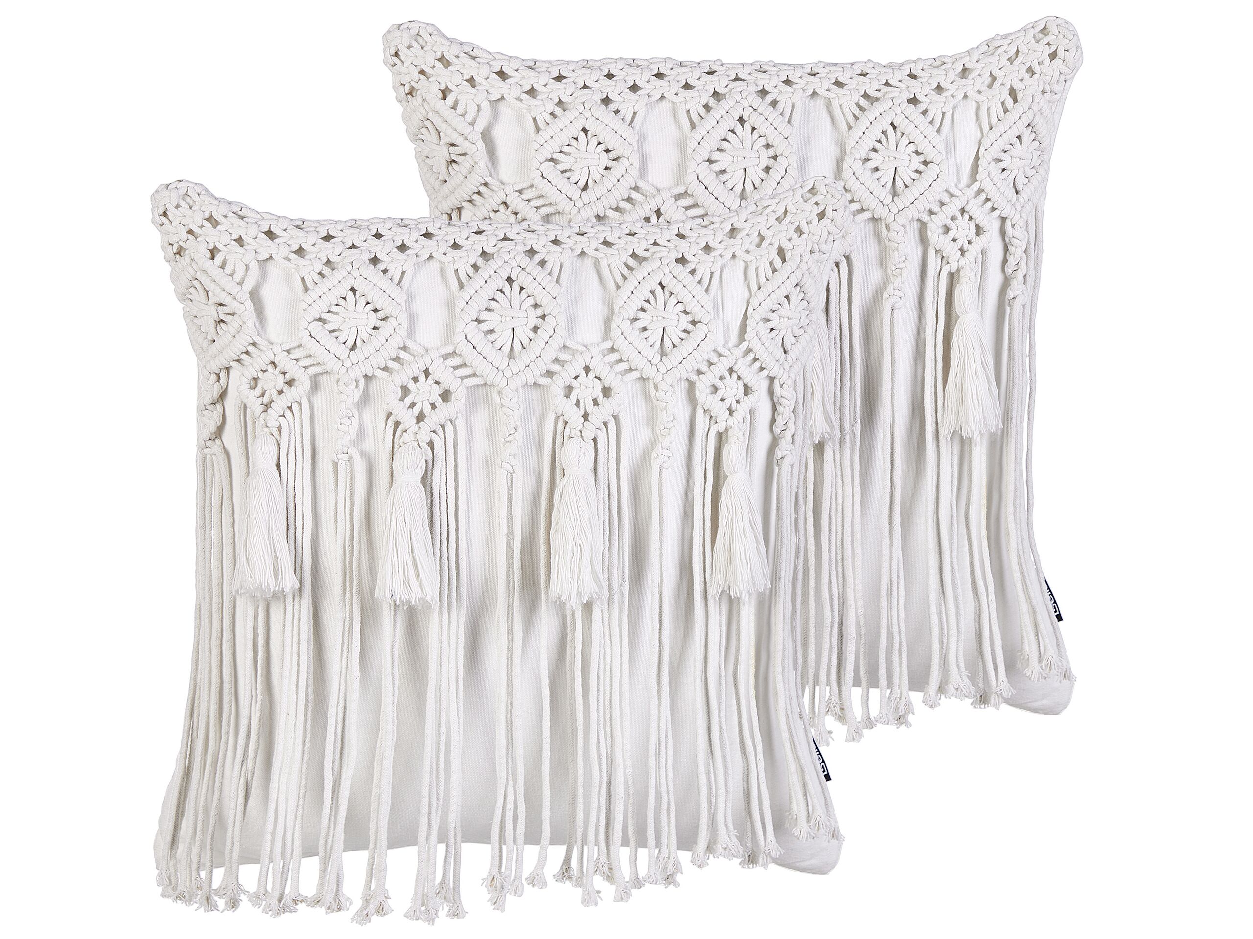 Set of 2 Cotton Macrame Cushions with Tassels 45x45cm White