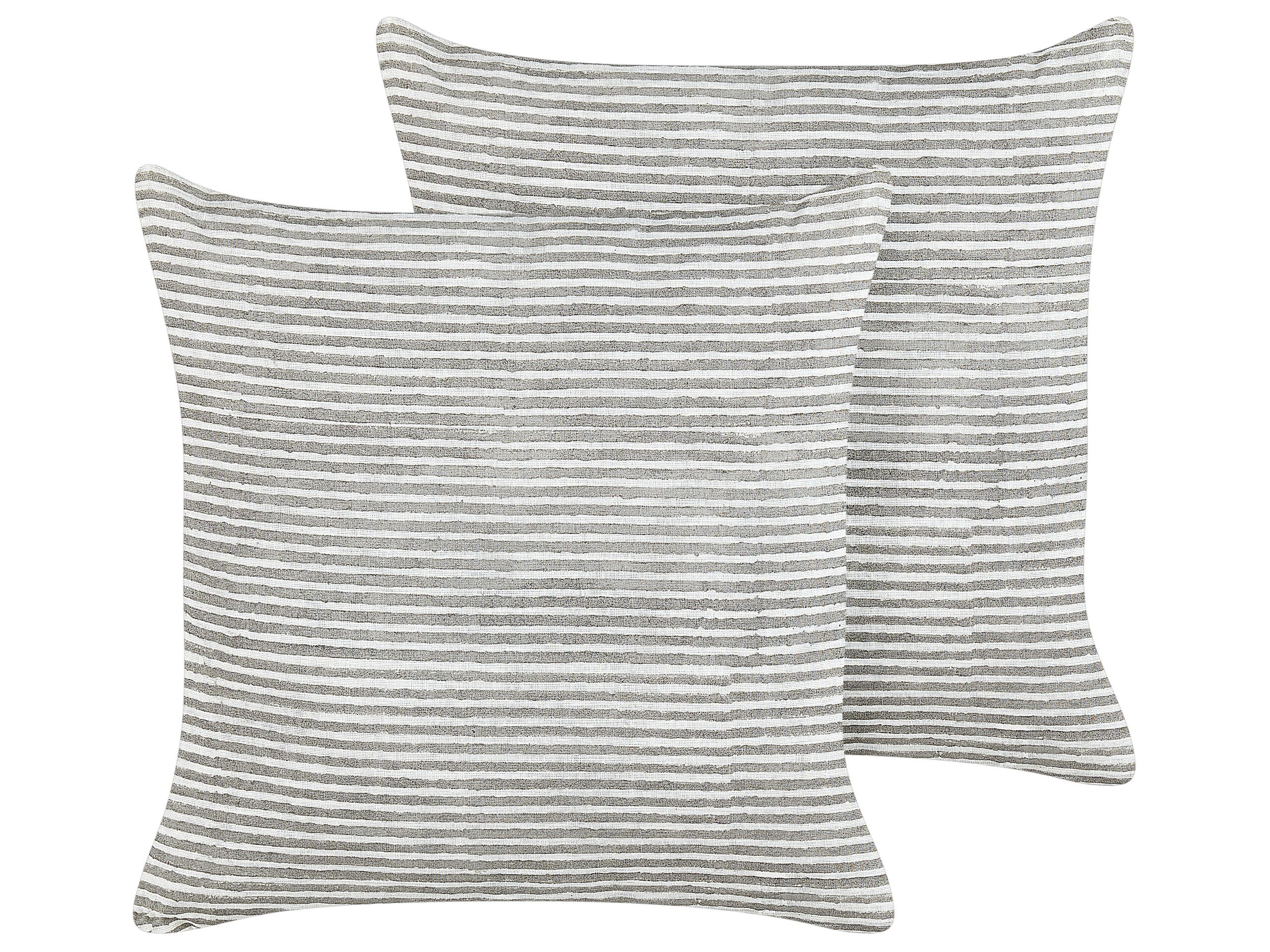 Set of 2 Linen Cushions Striped 50x50cm Grey and White