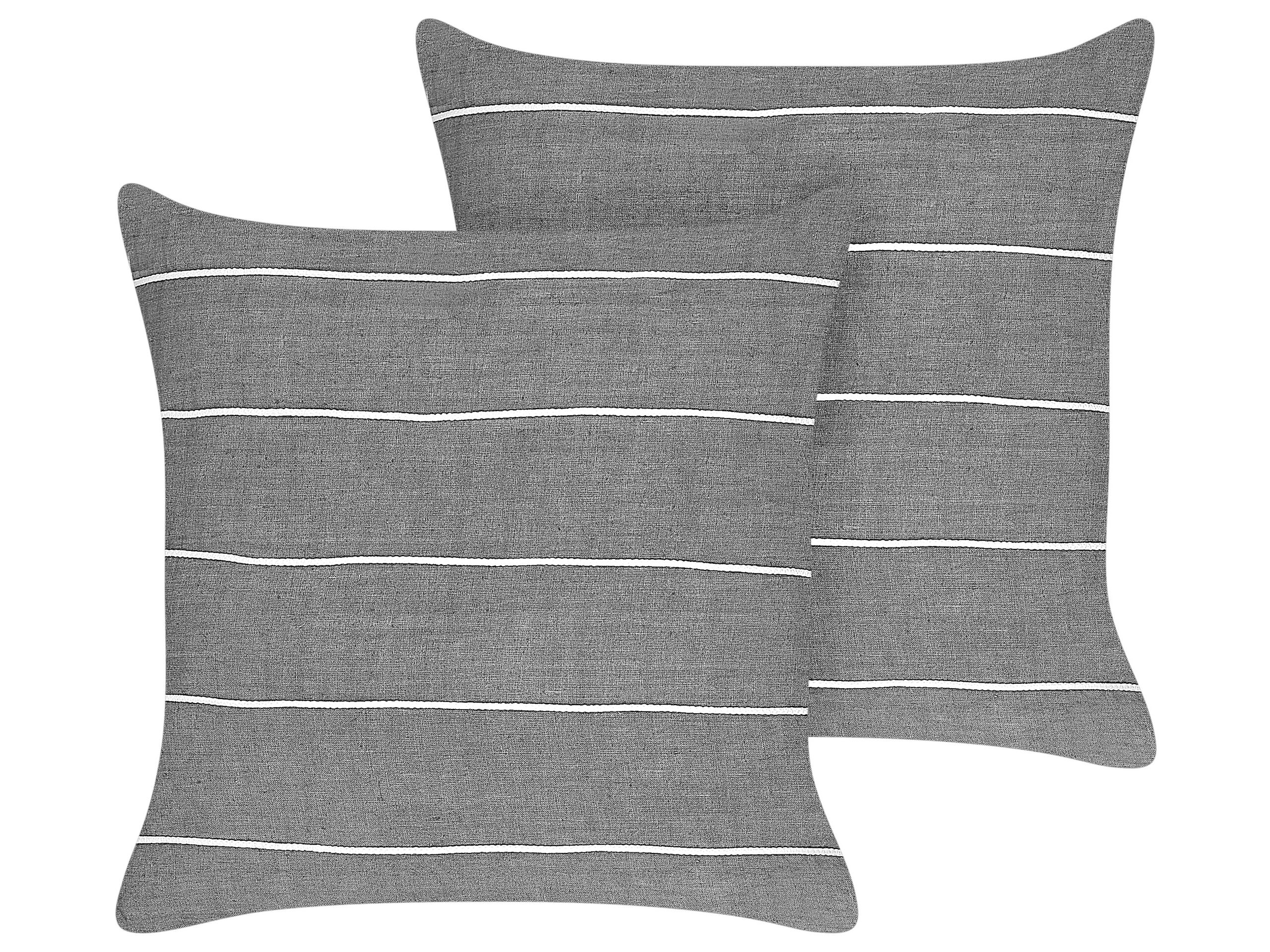 Set of 2 Linen Cushions Striped 50x50cm Grey and White