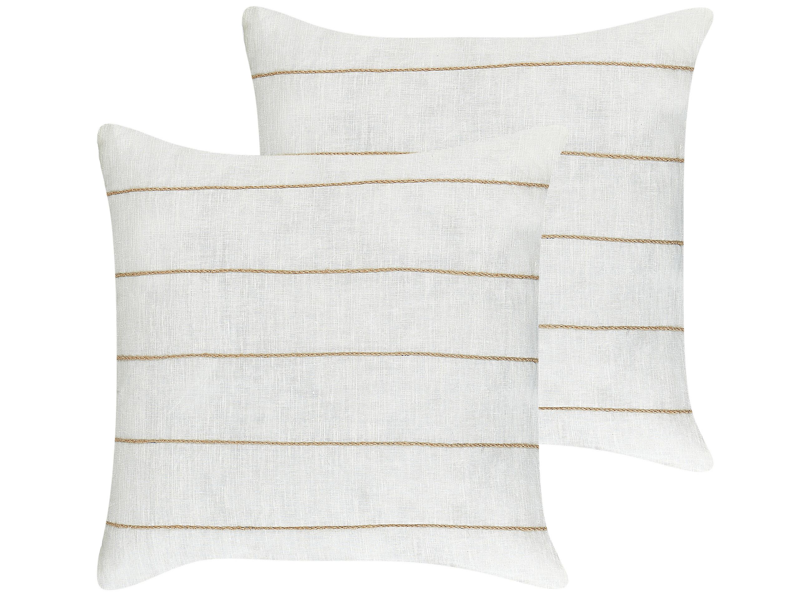 Set of 2 Linen Cushions Striped 50x50cm White and Beige