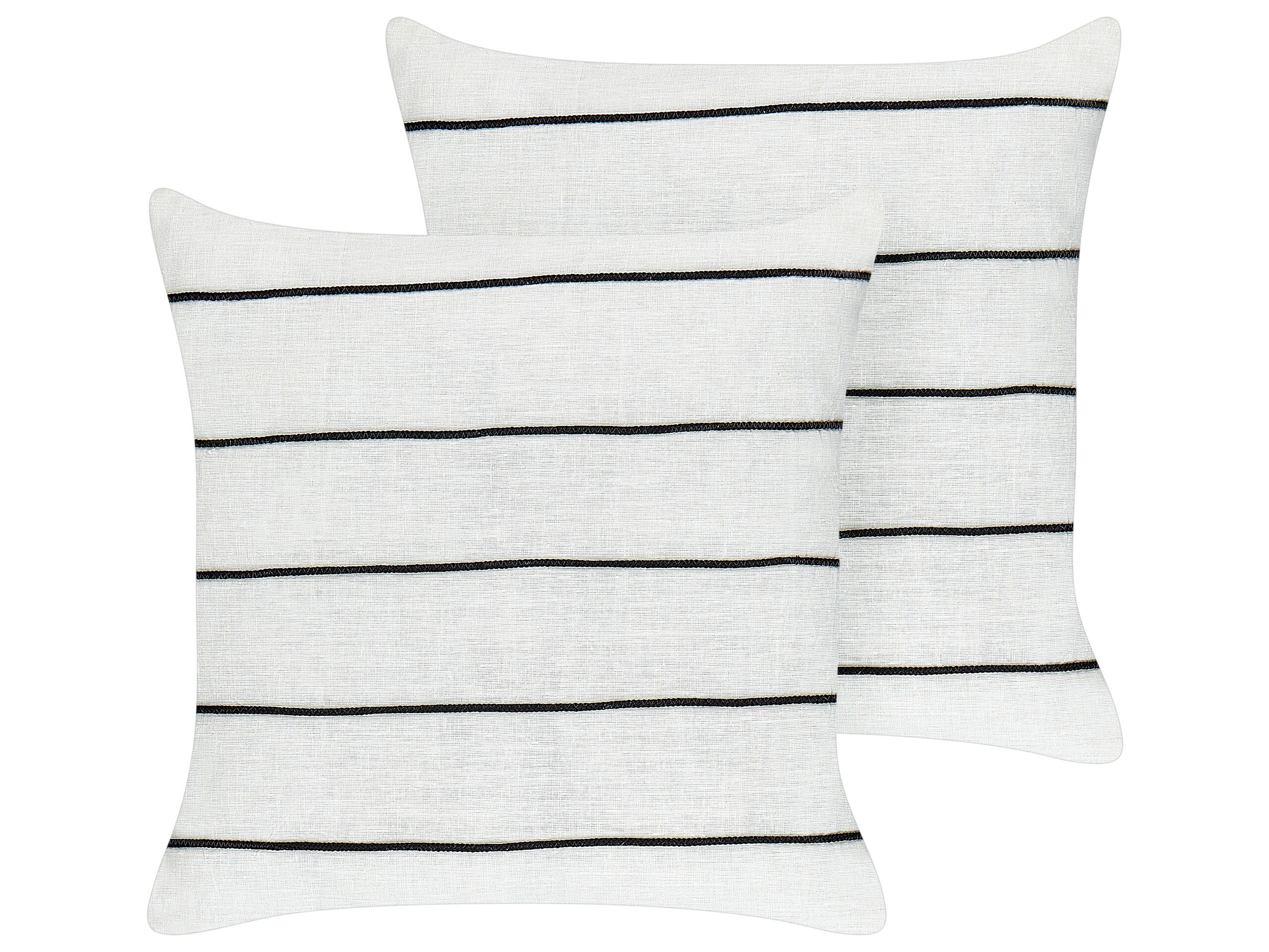 Set of 2 Linen Cushions Striped 50x50cm White and Black