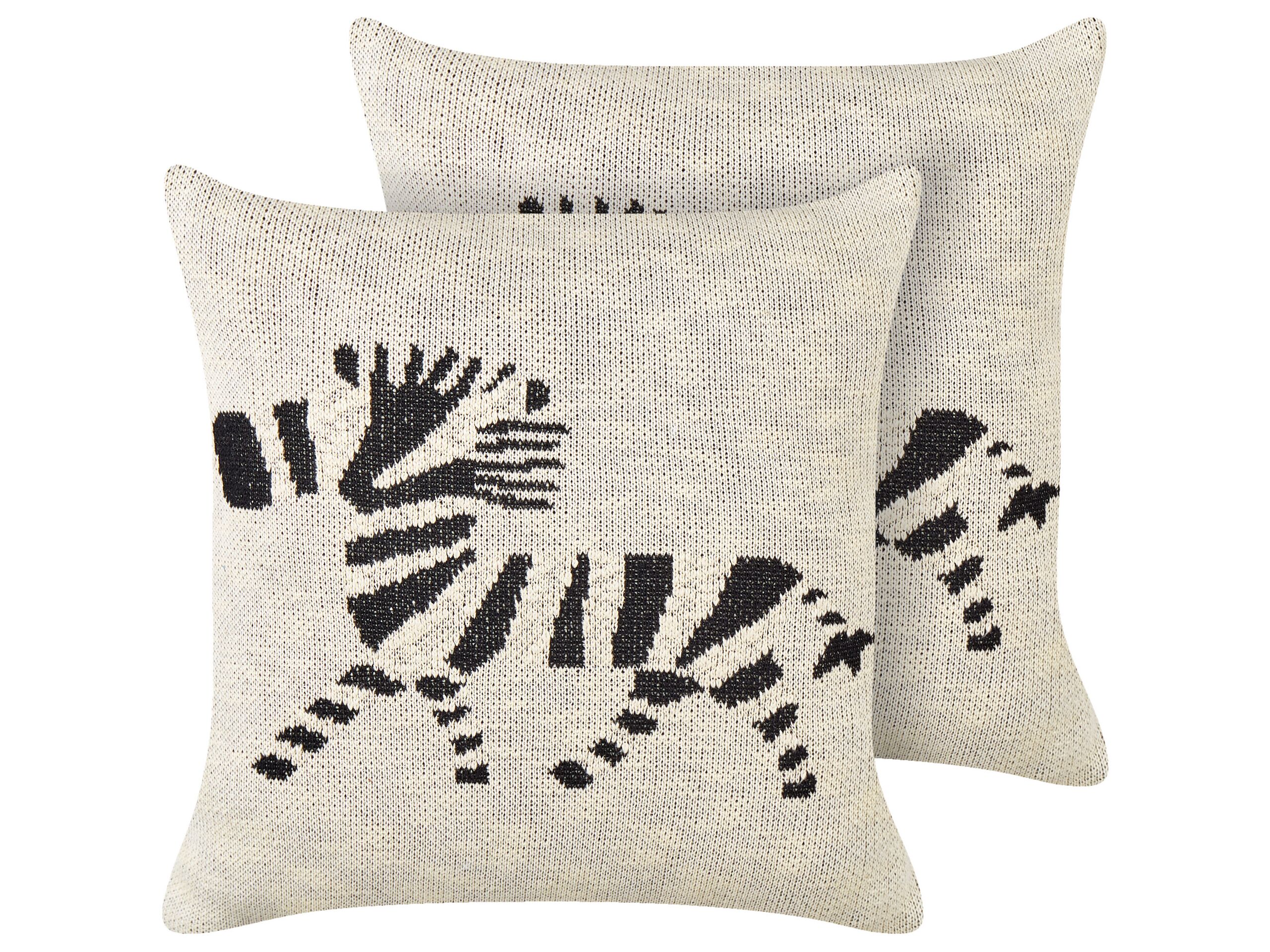 Set of 2 Cotton Kids Cushions Zebra Motif 45x45cm Beige