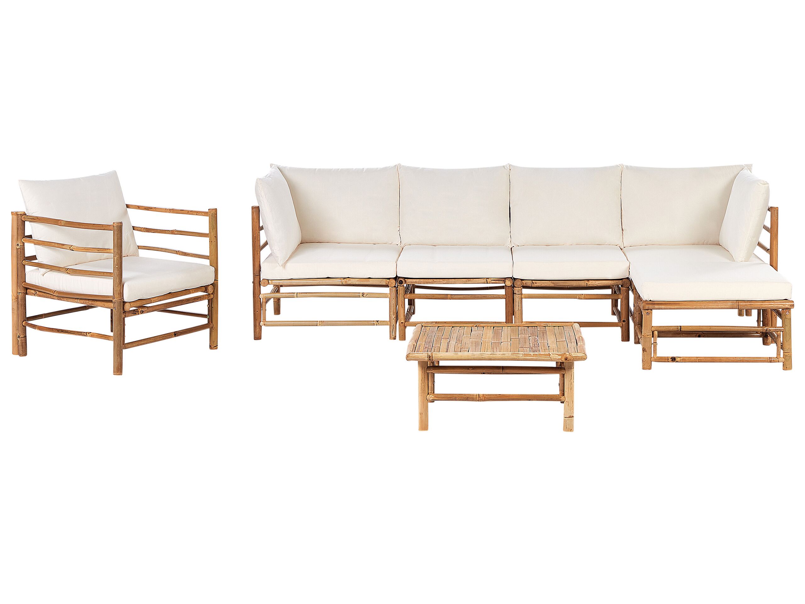 6 Seater Bamboo Garden Sofa Set Off-White CERRETO