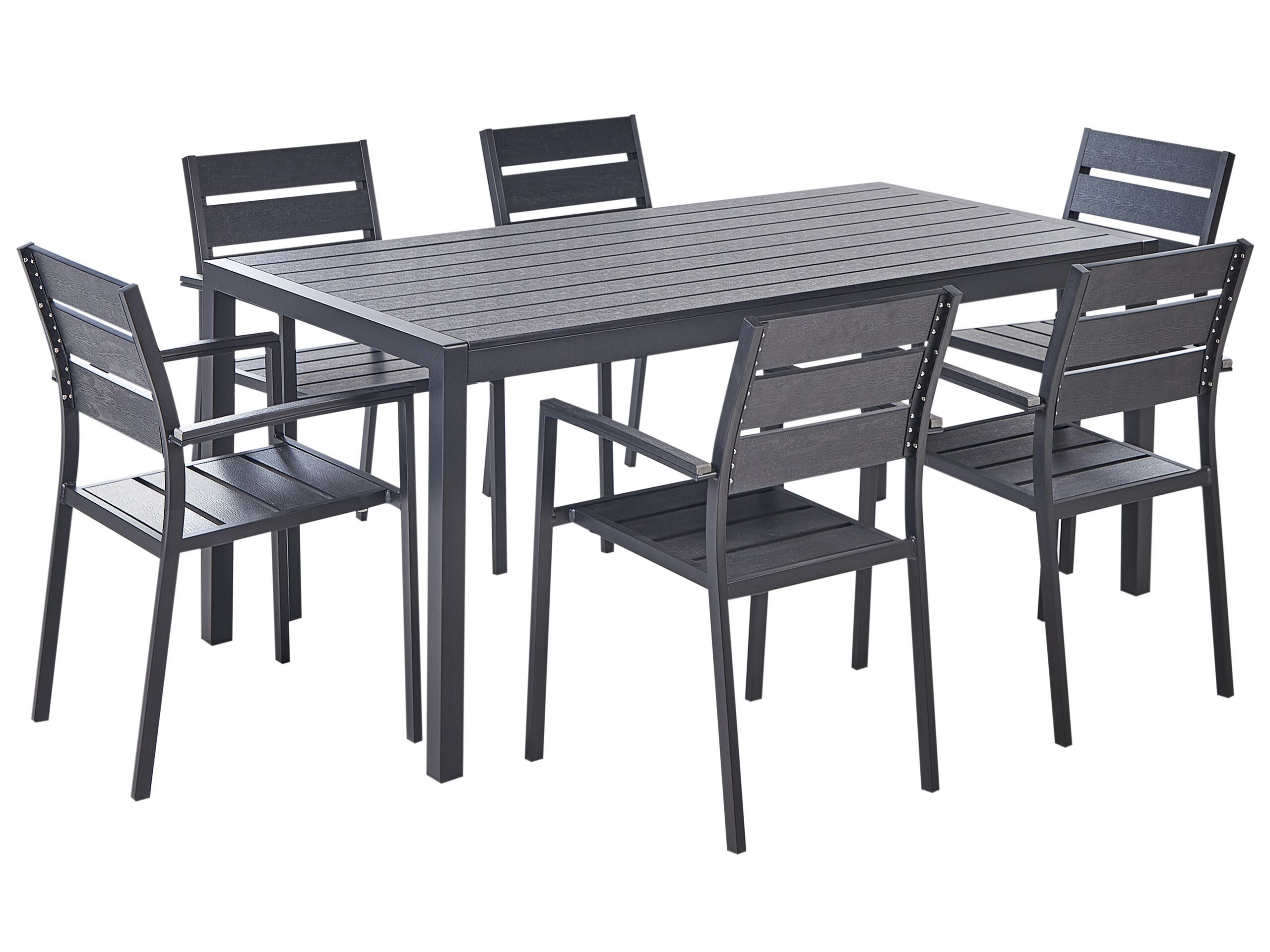 6 Seater Aluminium Garden Dining Set Black VERNIO