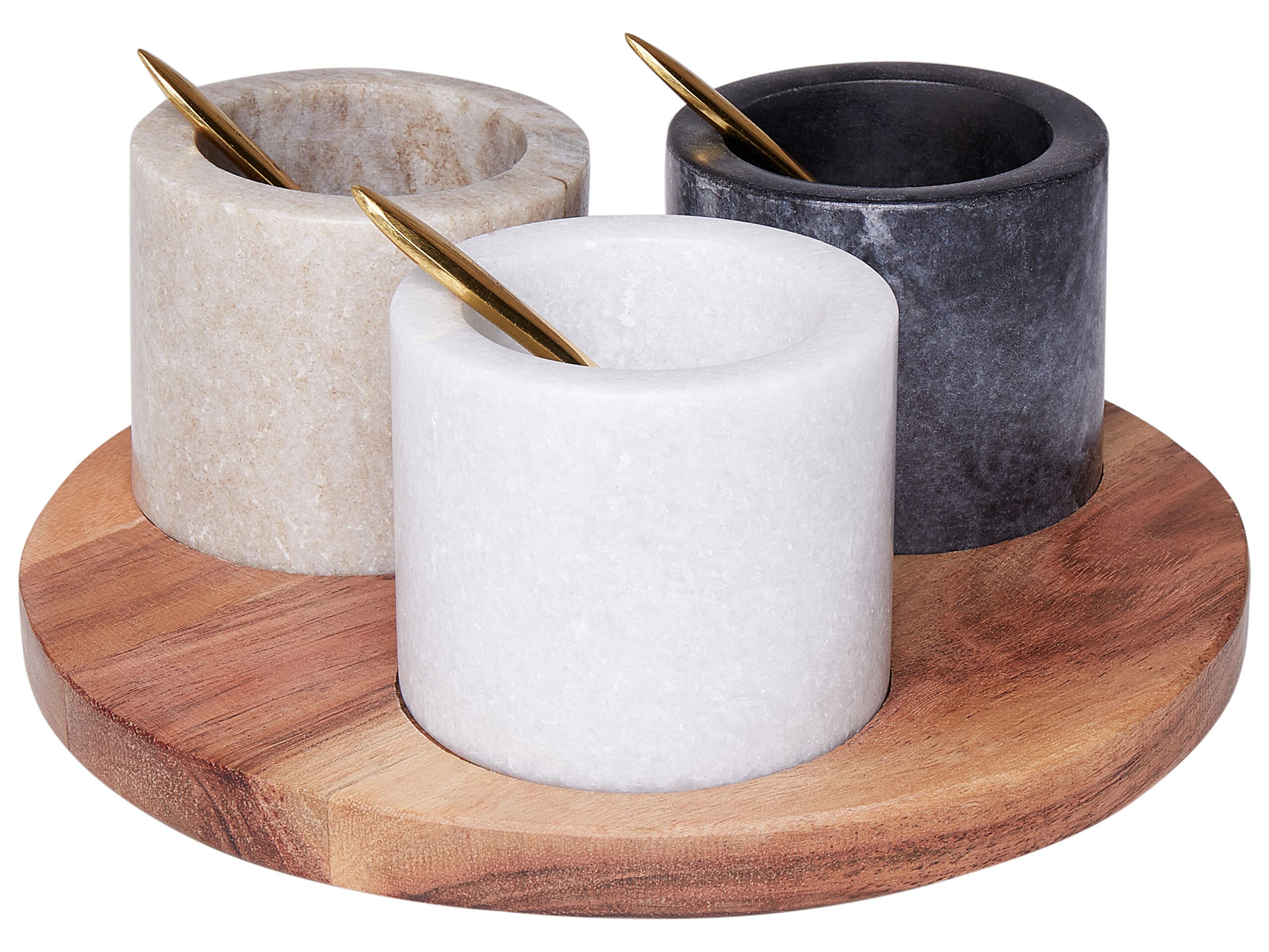 3 Marble Bowl Serving Tray with Teaspoons Multicolour