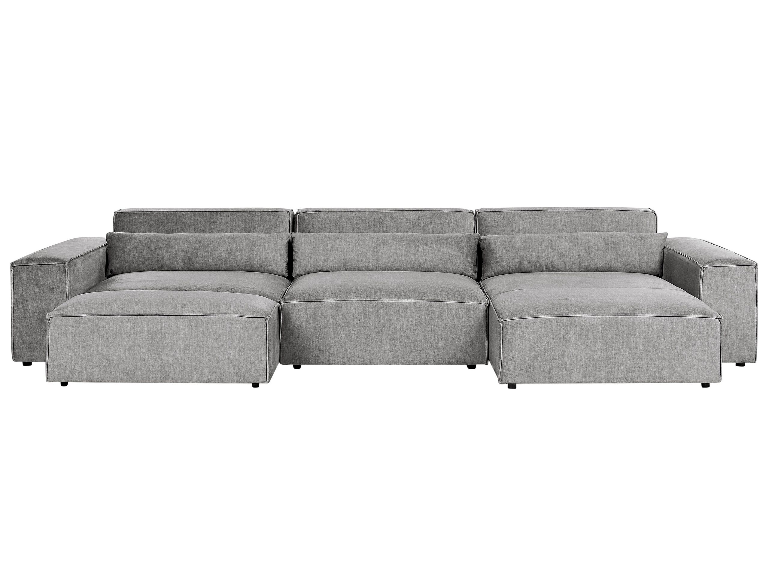 Left Hand 3 Seater Modular Fabric Corner Sofa with Ottoman Grey HELLNAR
