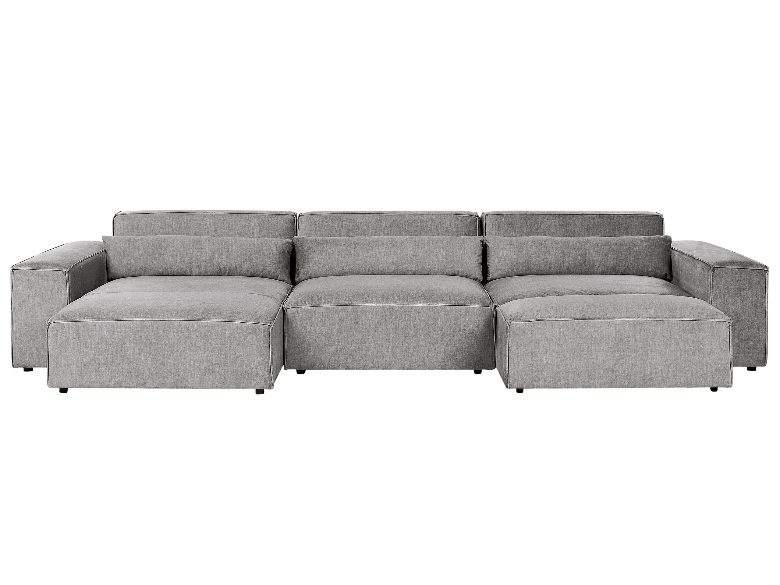 Right Hand 3 Seater Modular Fabric Corner Sofa with Ottoman Grey HELLNAR