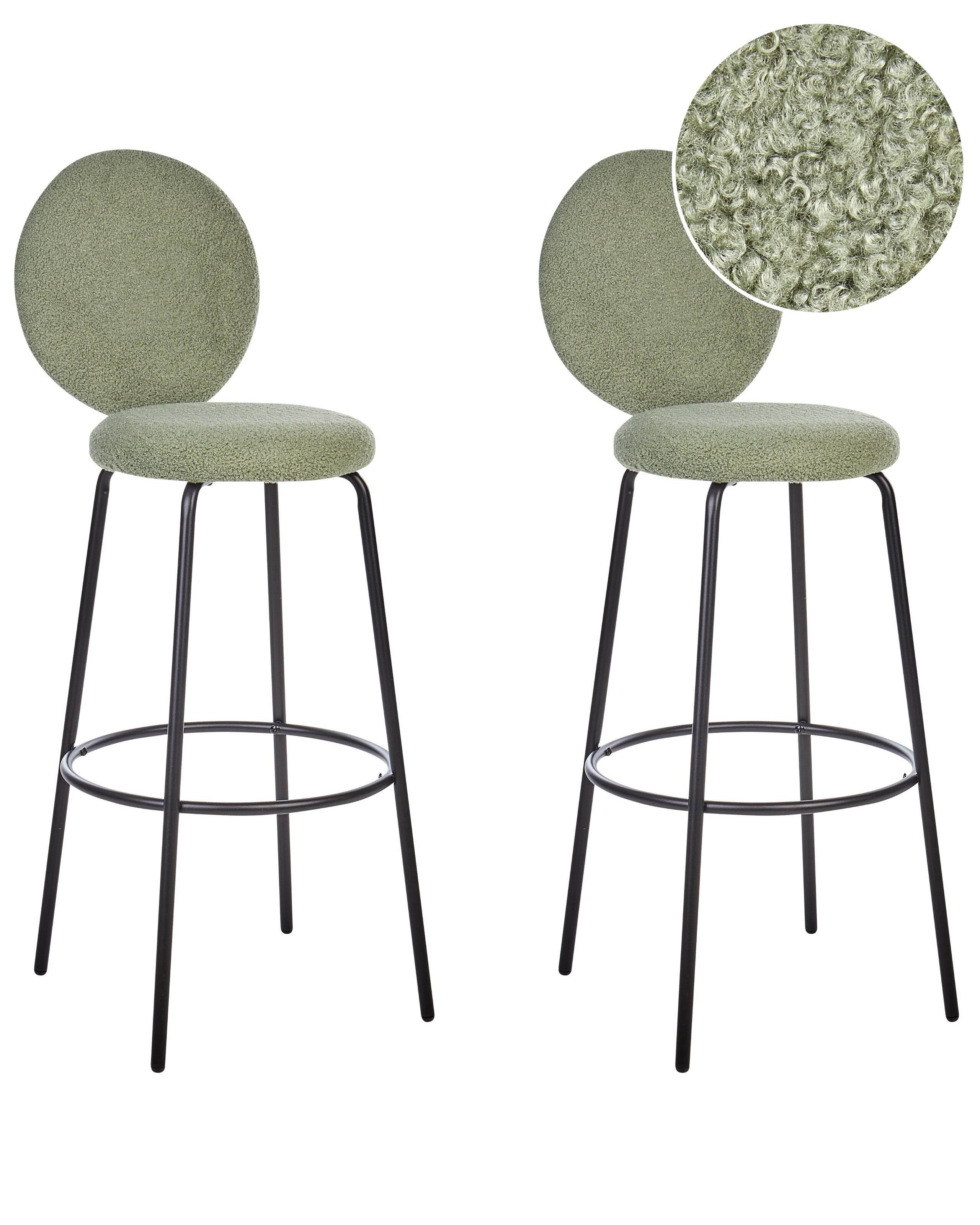 Set of 2 Boucle Bar Chairs Light Green EMERY