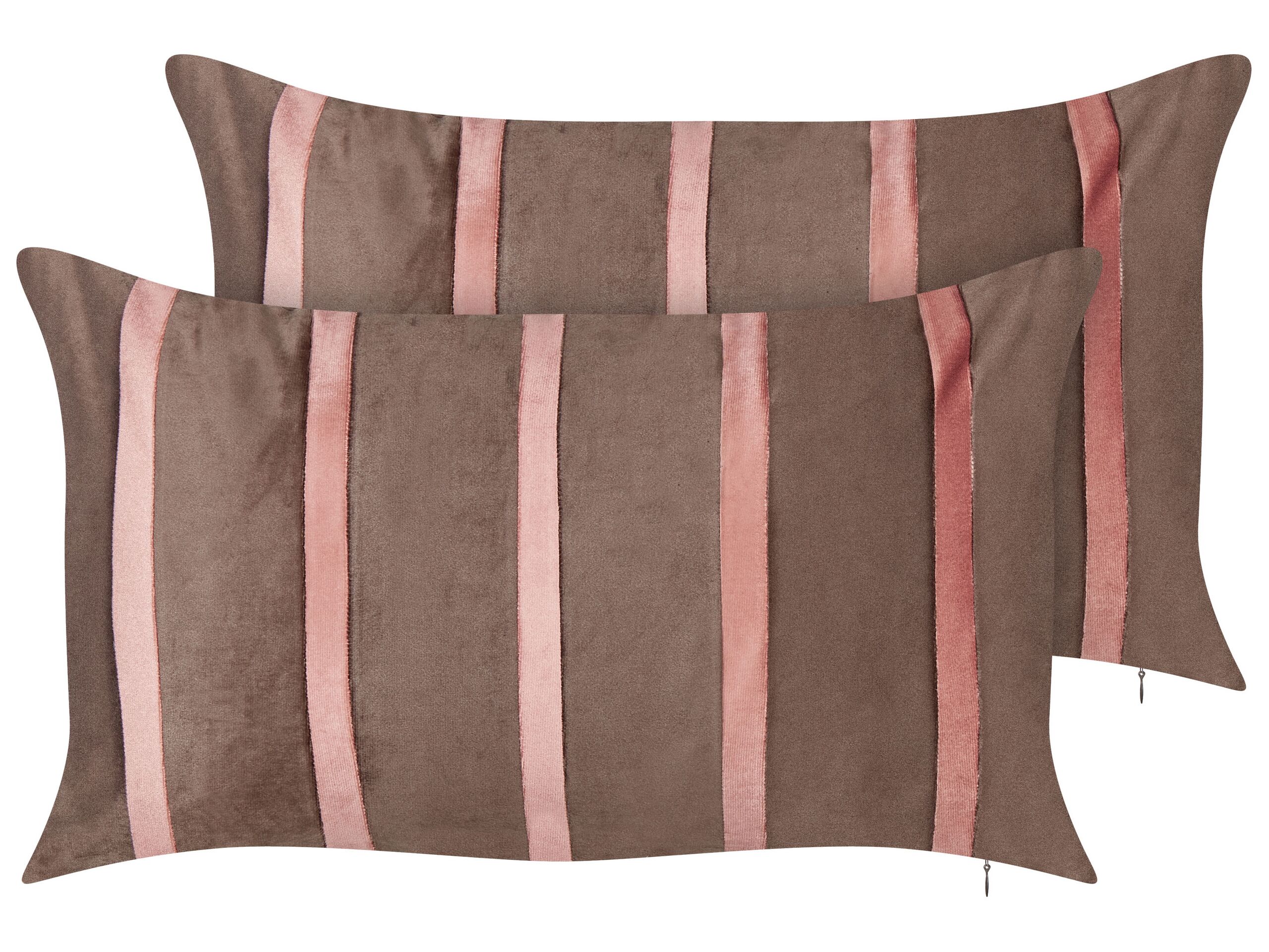 Set of 2 Velvet Cushions Striped Pattern 35x60cm Brown