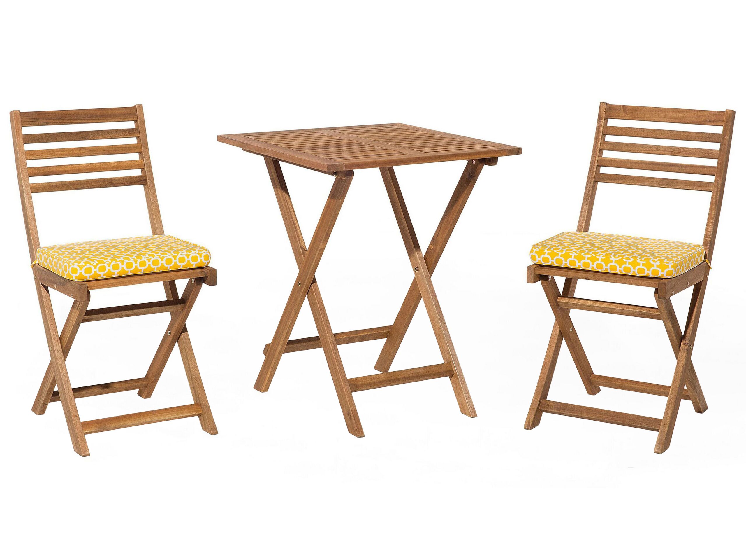 Acacia Wood Garden Bistro Set with Yellow Cushions FIJI