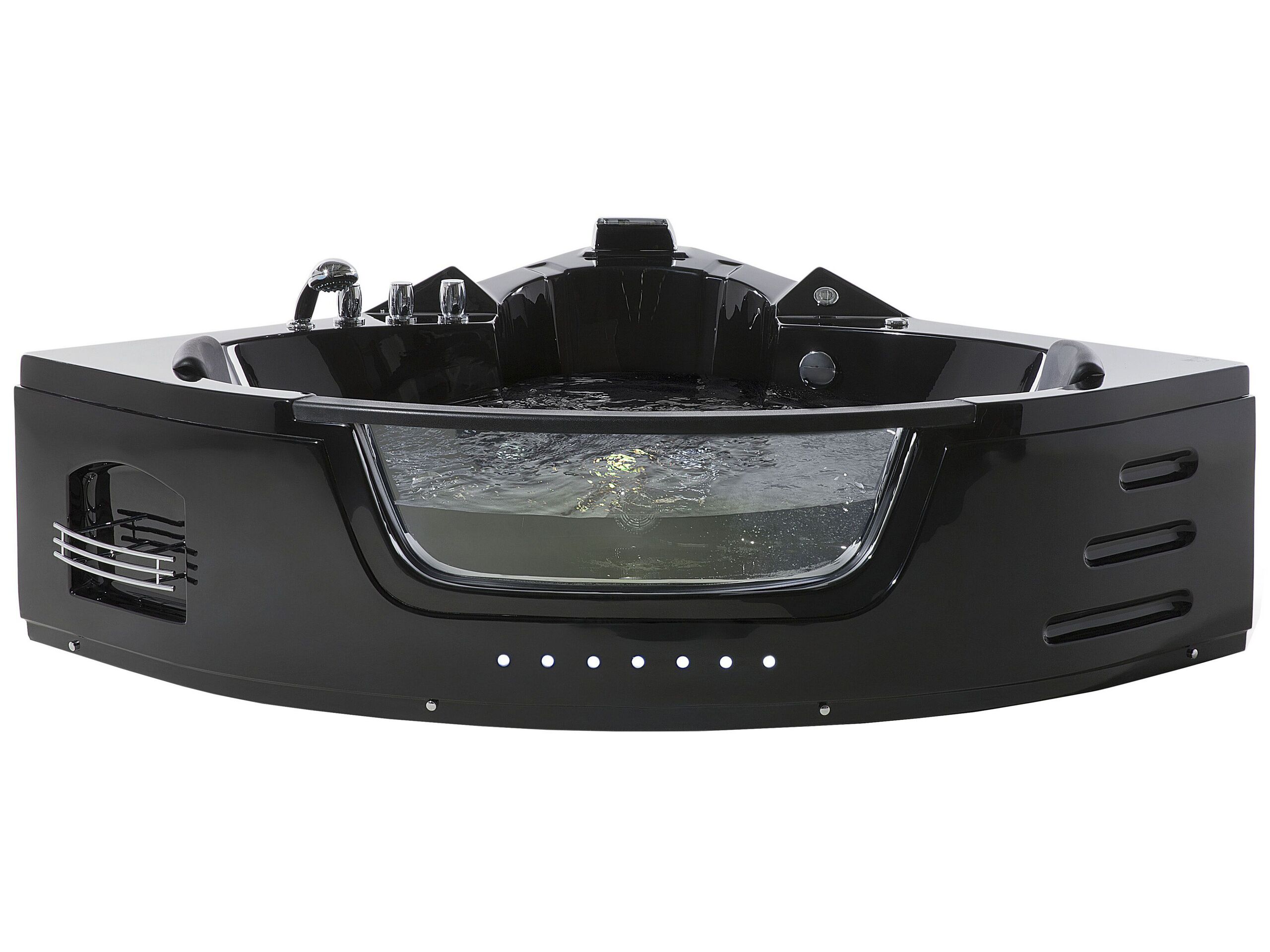 Whirlpool Corner Bath with LED 2140 x 1550 mm Black MARTINICA