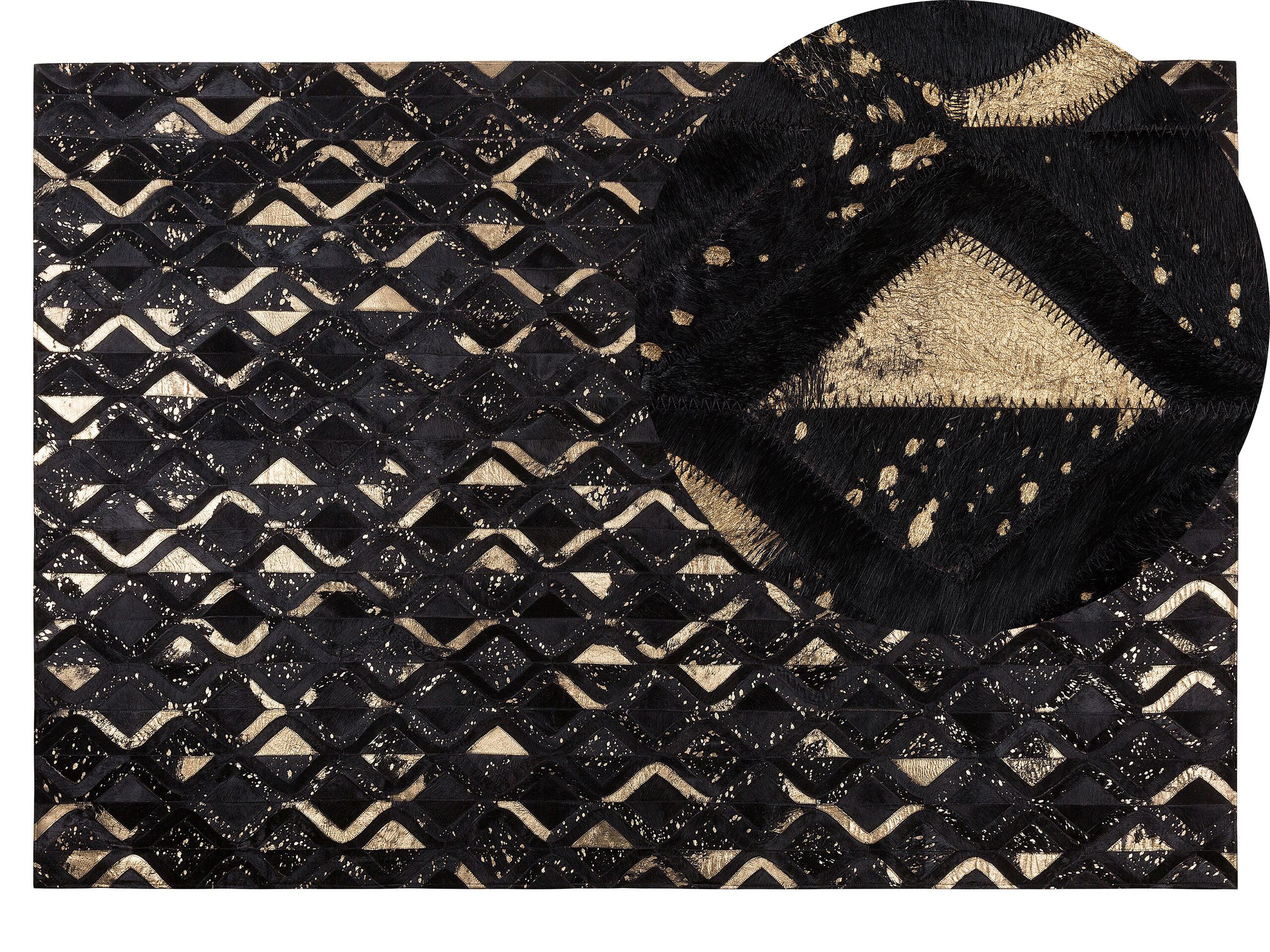 Cowhide Area Rug 140x200cm Black and Gold