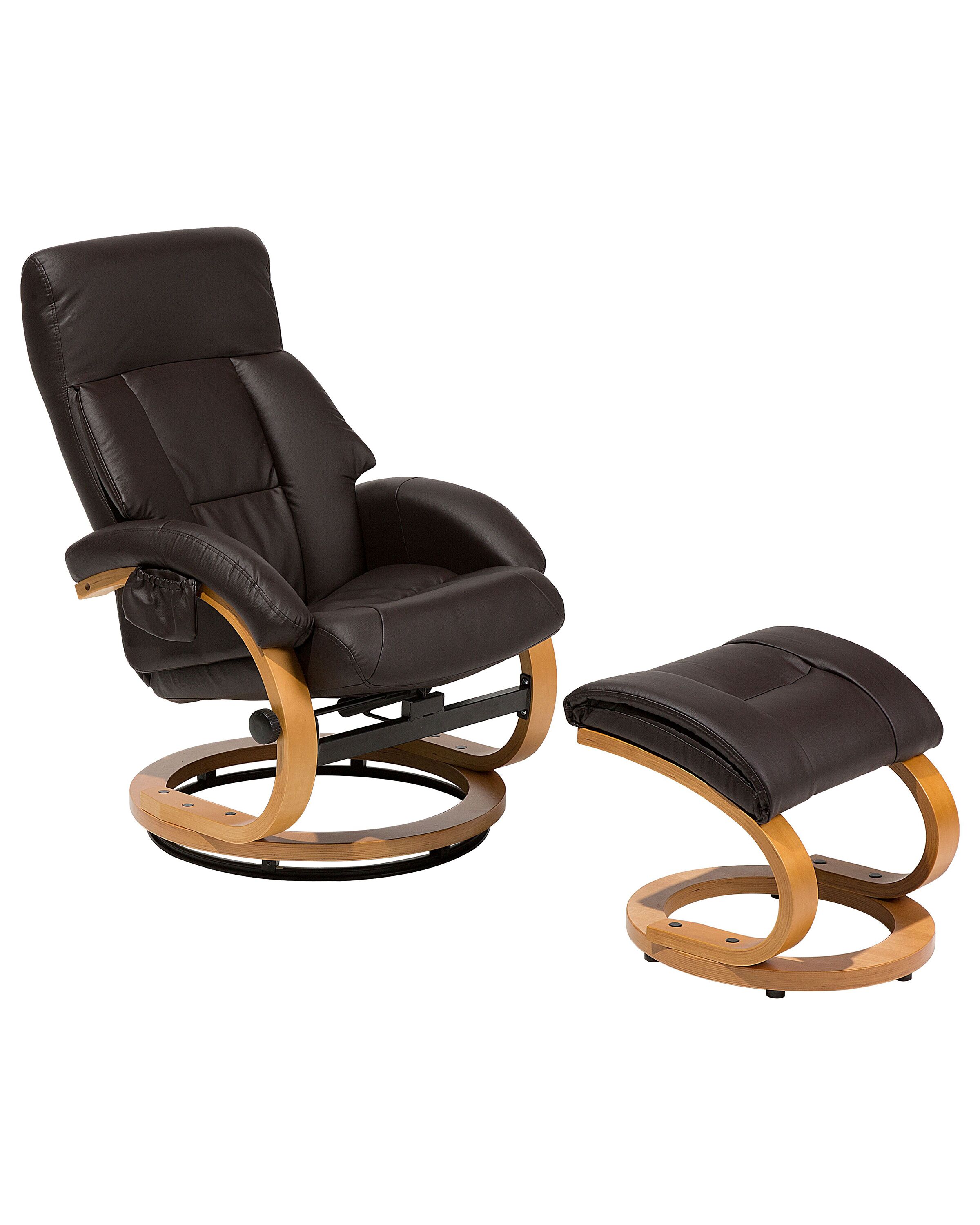 Recliner Chair with Footstool Faux Leather Brown FORCE