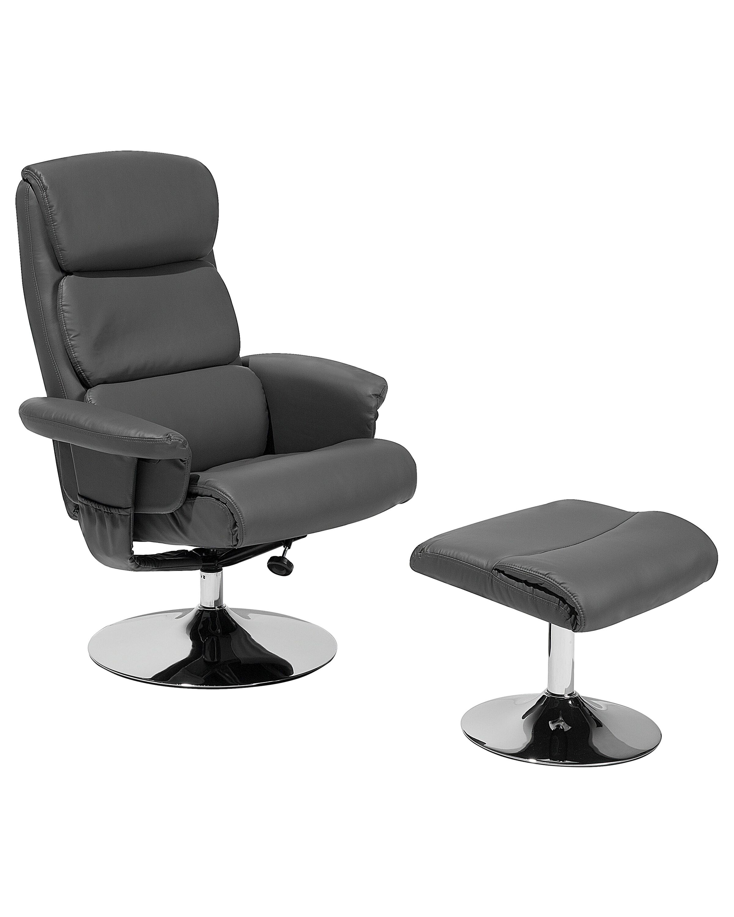 Faux Leather Recliner Chair with Footstool Grey LEGEND