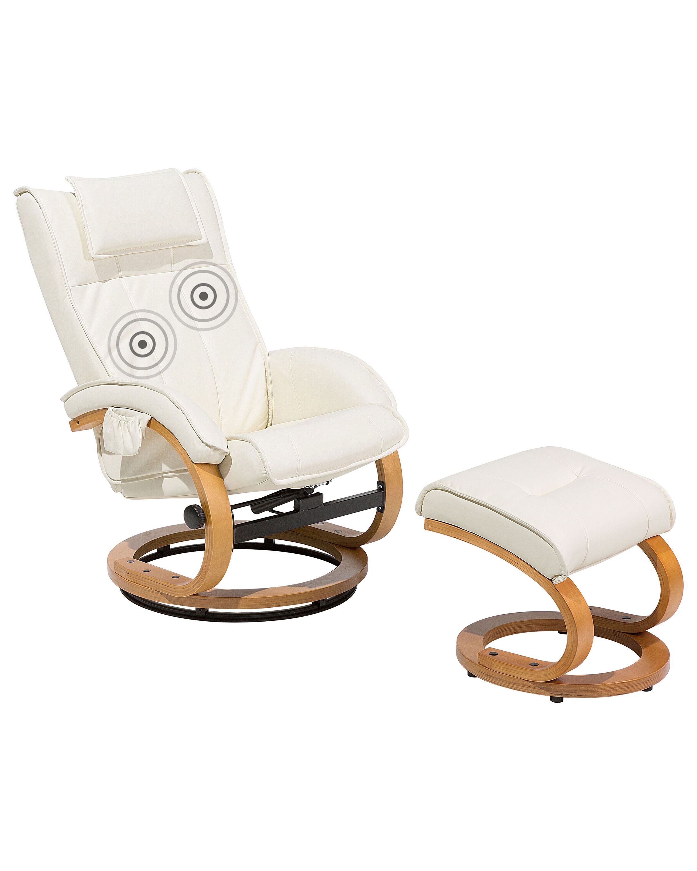 Faux Leather Recliner Chair with Footstool Beige MAJESTIC