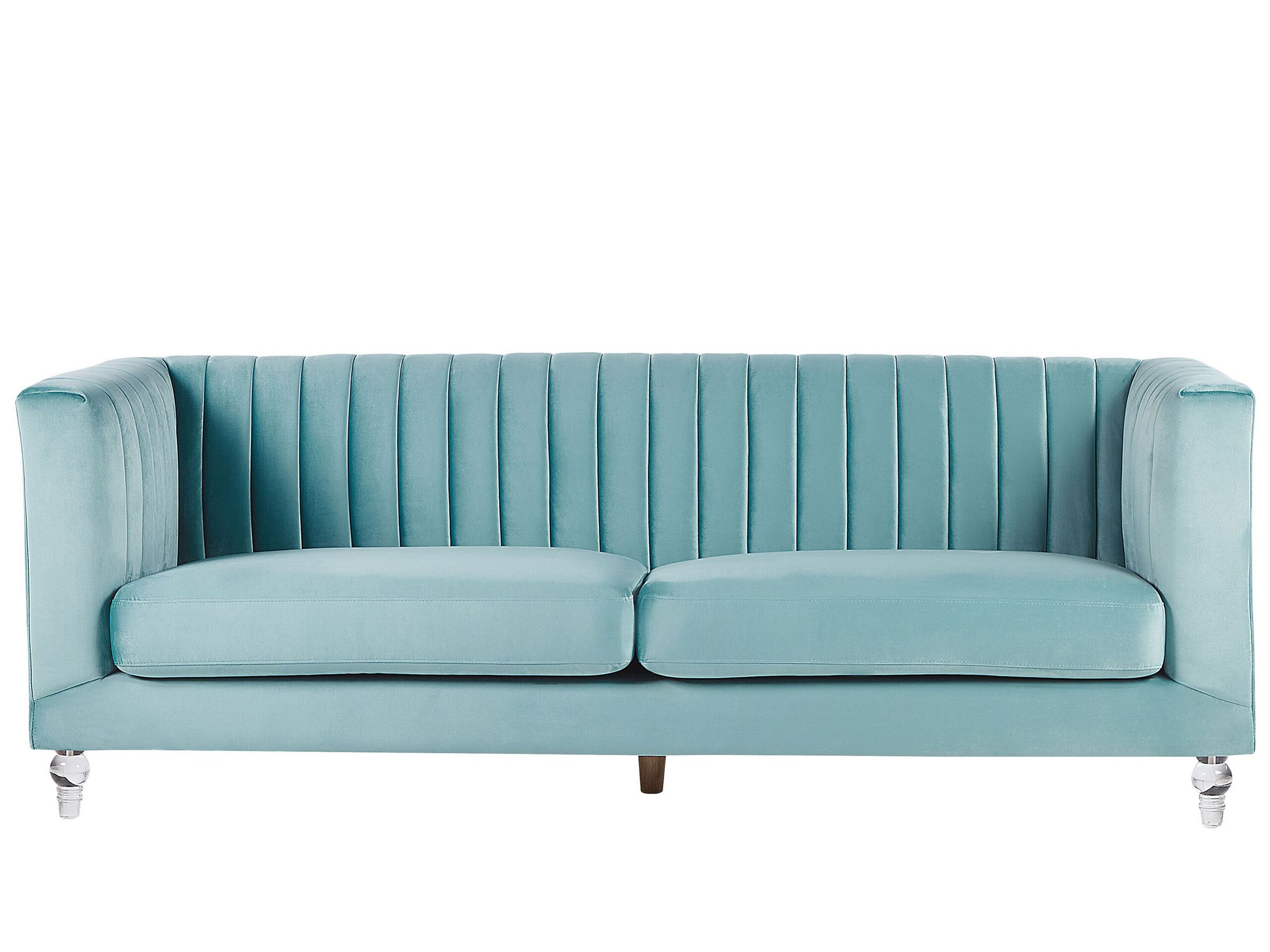 3 Seater Velvet Fabric Sofa Light Blue ARVIKA