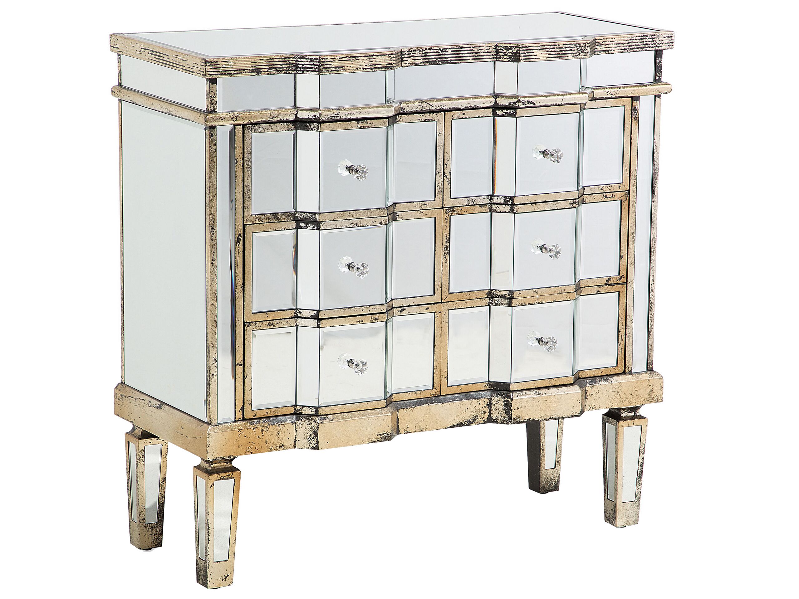 ORPHEUS Silver Chest of Drawers - Medium-sized, 6 Drawers, Mirrored, Ready Assembled