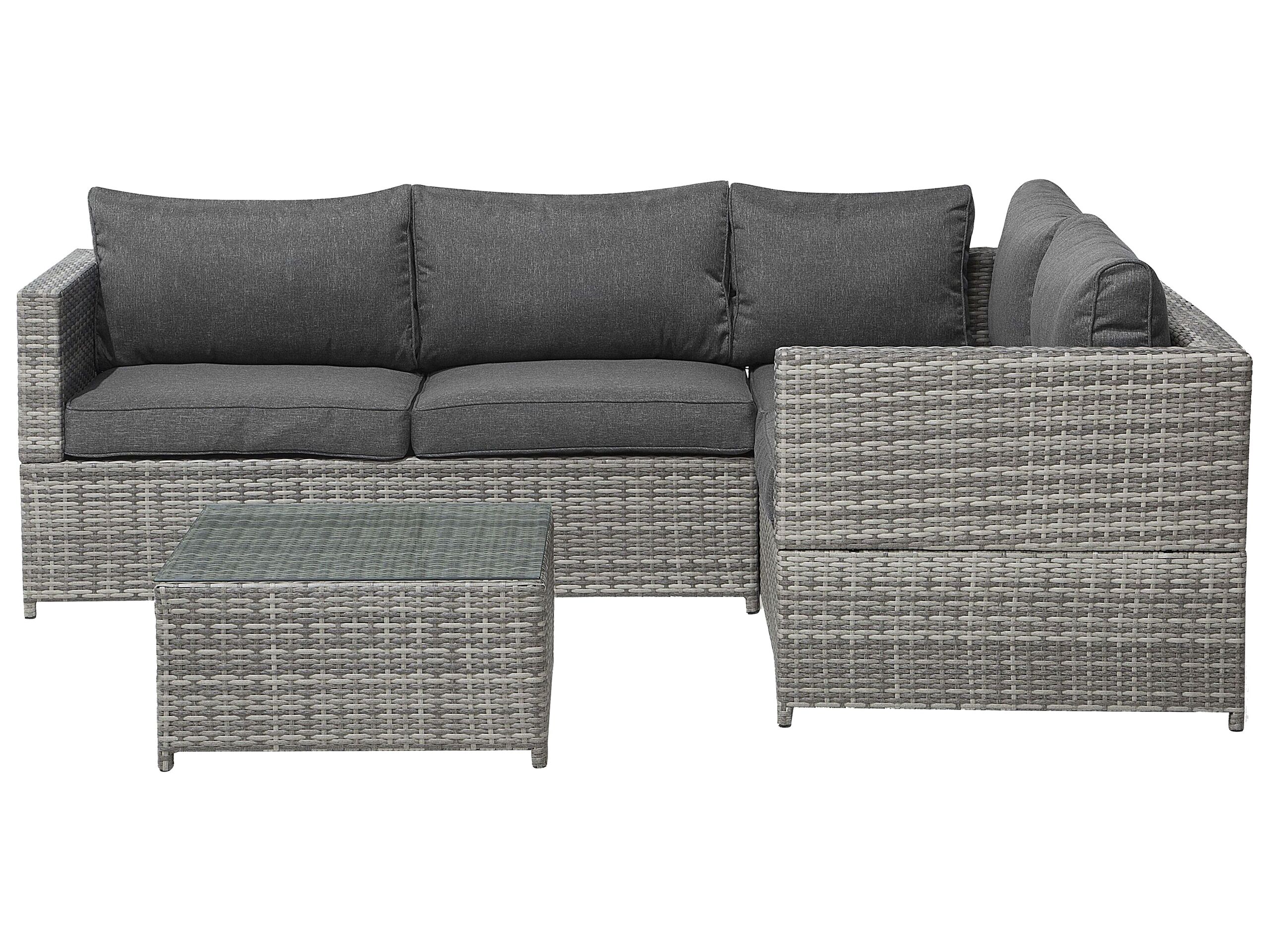 Left Hand 4 Seater PE Rattan Garden Corner Sofa Set Dark Grey AVOLA