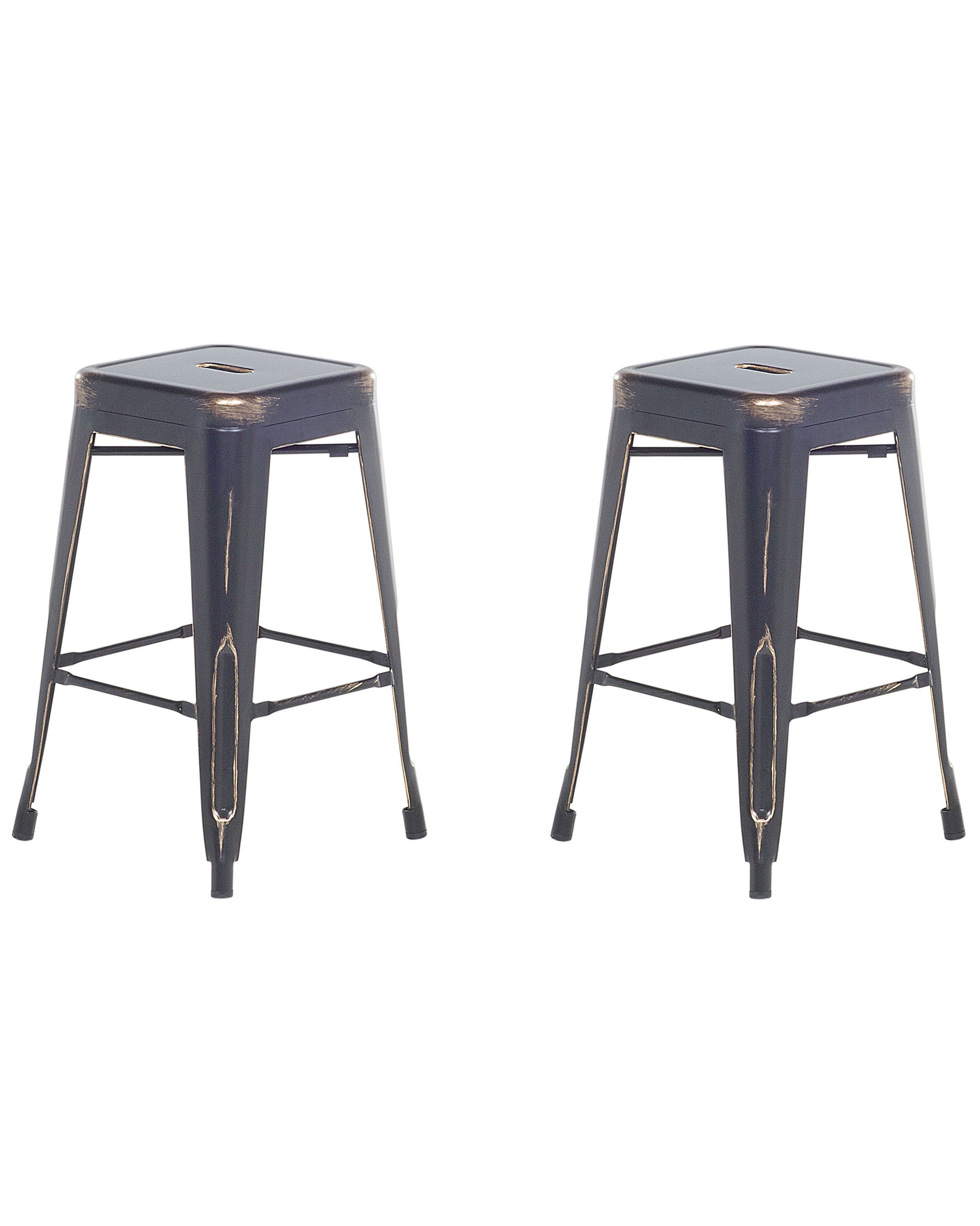 Set of 2 Steel Stools 60 cm Black with Gold CABRILLO