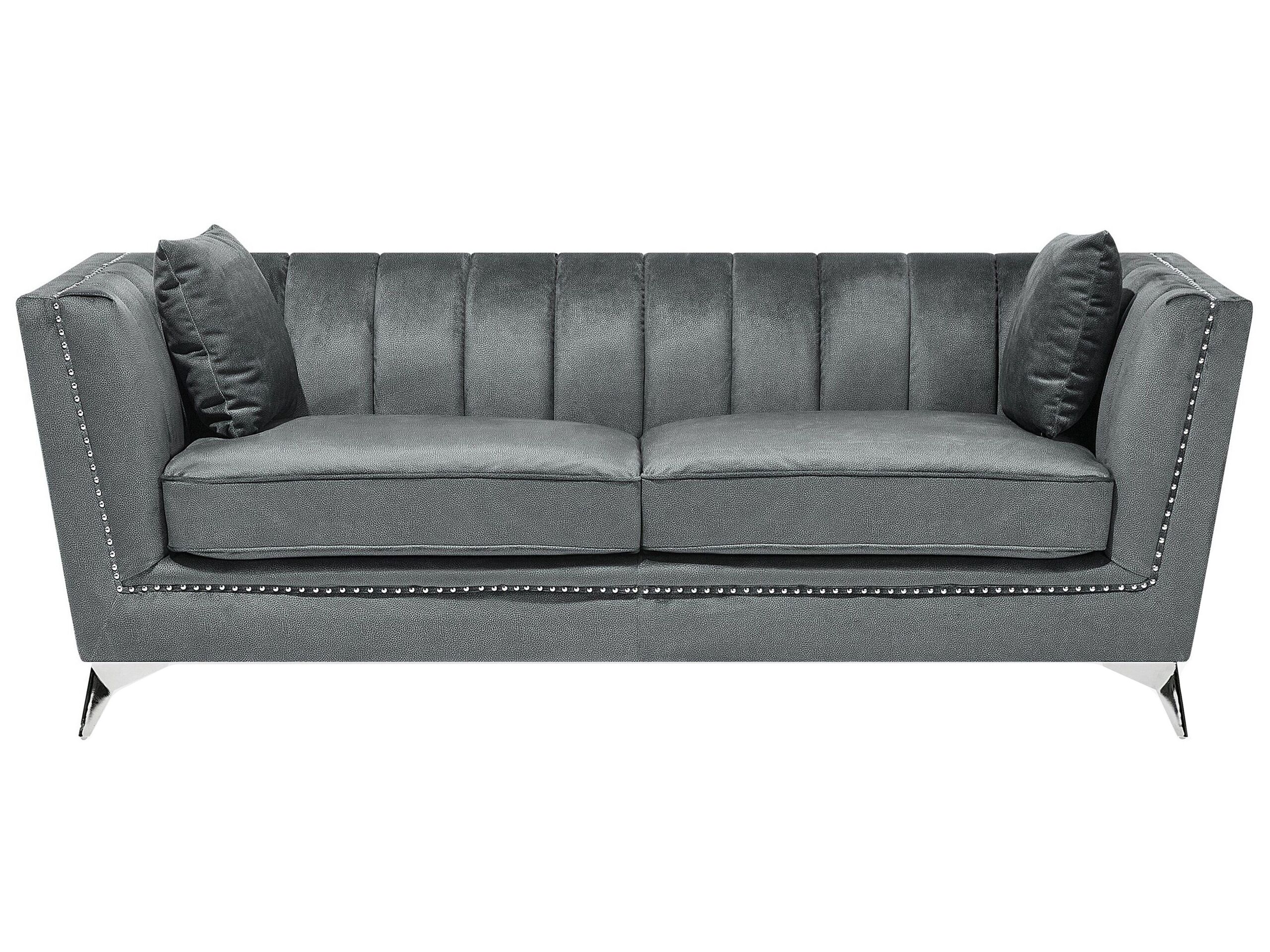 3 Seater Velvet Fabric Sofa Grey GAULA