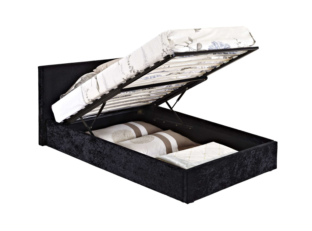 Birlea Berlin Fabric or Crushed Velvet Ottoman Bed- Single 3ft Black Crushed Velvet