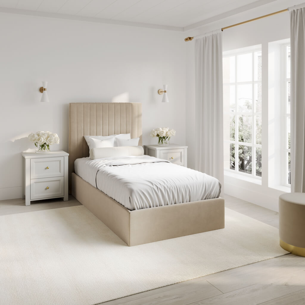 BERLIX II Single Fabric Ottoman Bedframe - Beige
