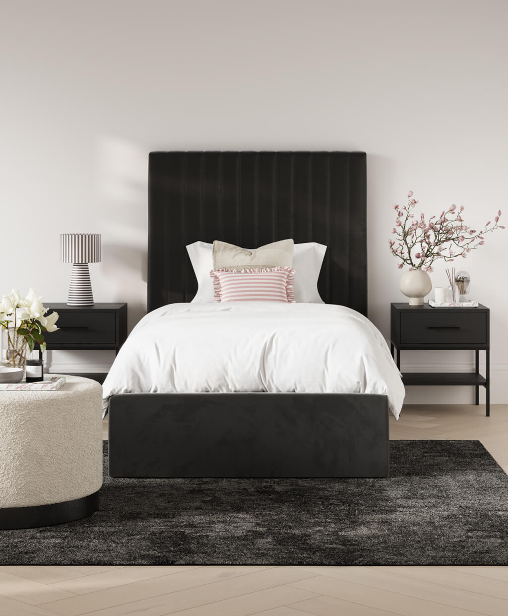 BERLIX II Single Fabric Ottoman Bedframe - Black