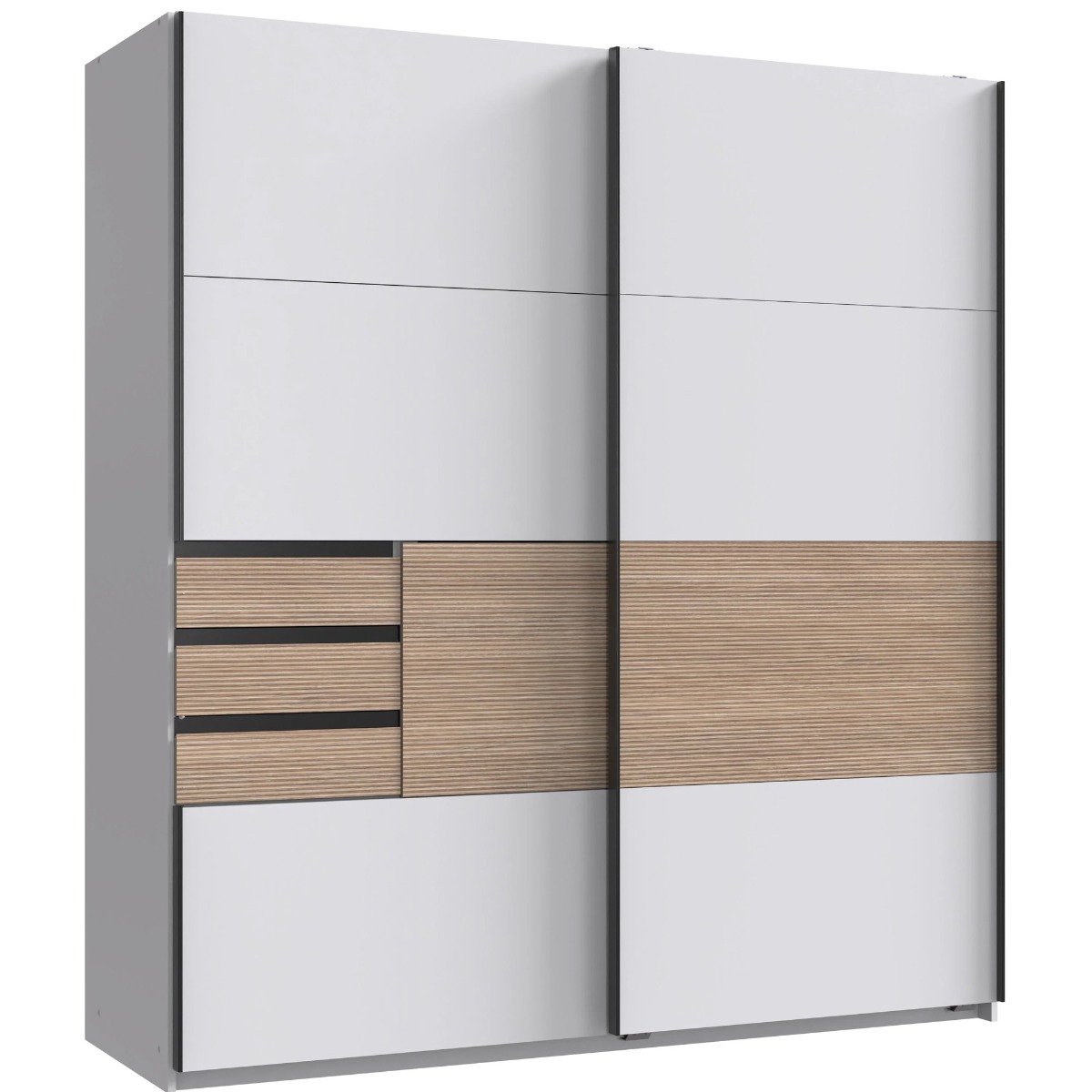 BIONIC 2 Door Sliding Wardrobe with 3 Drawers White - 180cm
