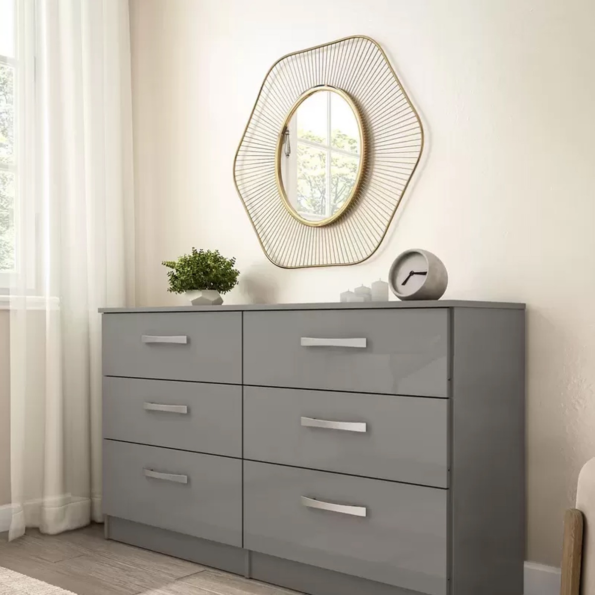 LYTHAM Grey Chest of Drawers - Large-sized, 6 Drawers, Double