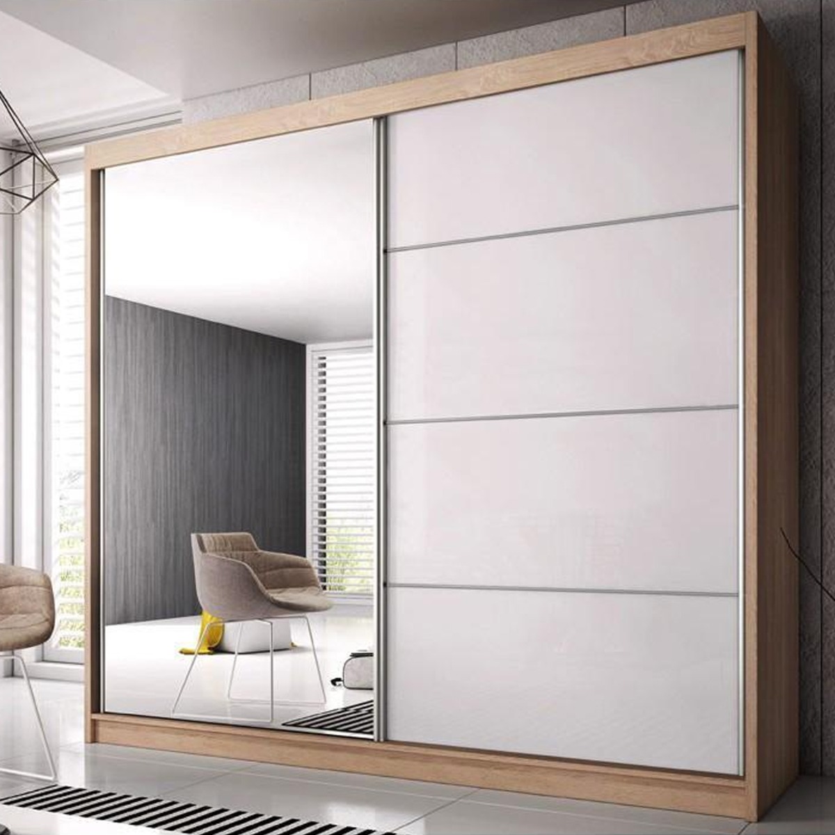 MALTA 2 Door Mirrored Sliding Wardrobe Oak - 233cm