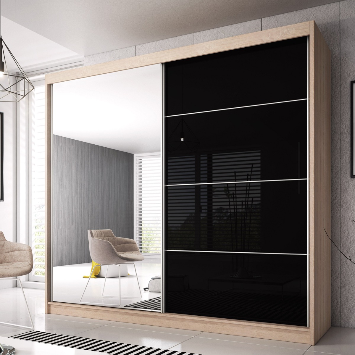 MALTA 2 Door Mirrored Sliding Wardrobe Light Oak - 233cm