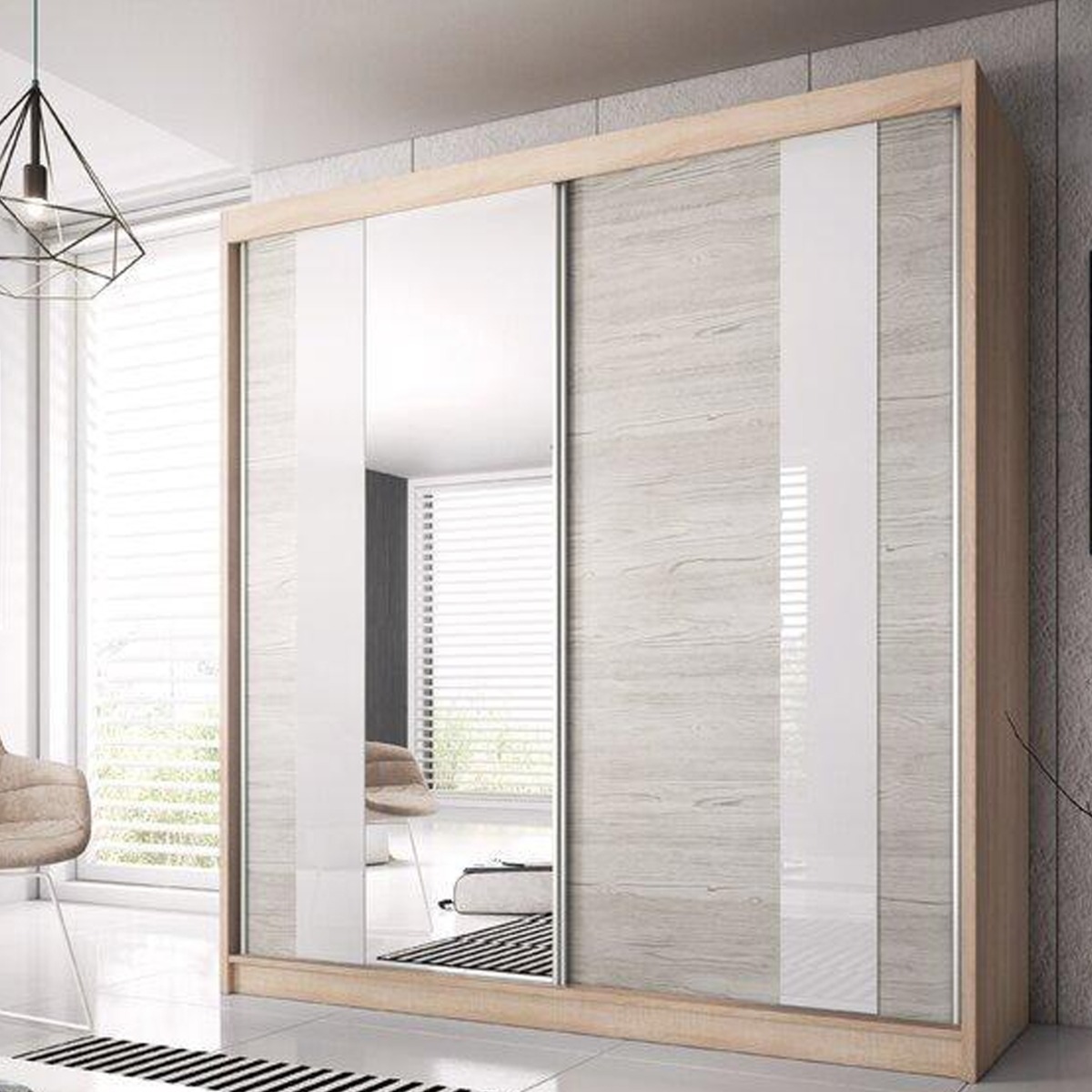 MALTA 2 Door Mirrored Sliding Wardrobe Oak Sanoma and Grey Oak - 233cm
