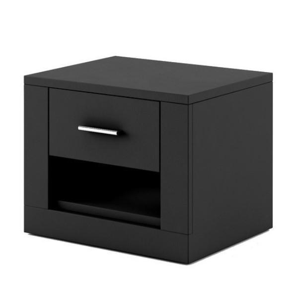Bedside Table - BRAVO-07 1 Drawer Nightstand Black 50cm