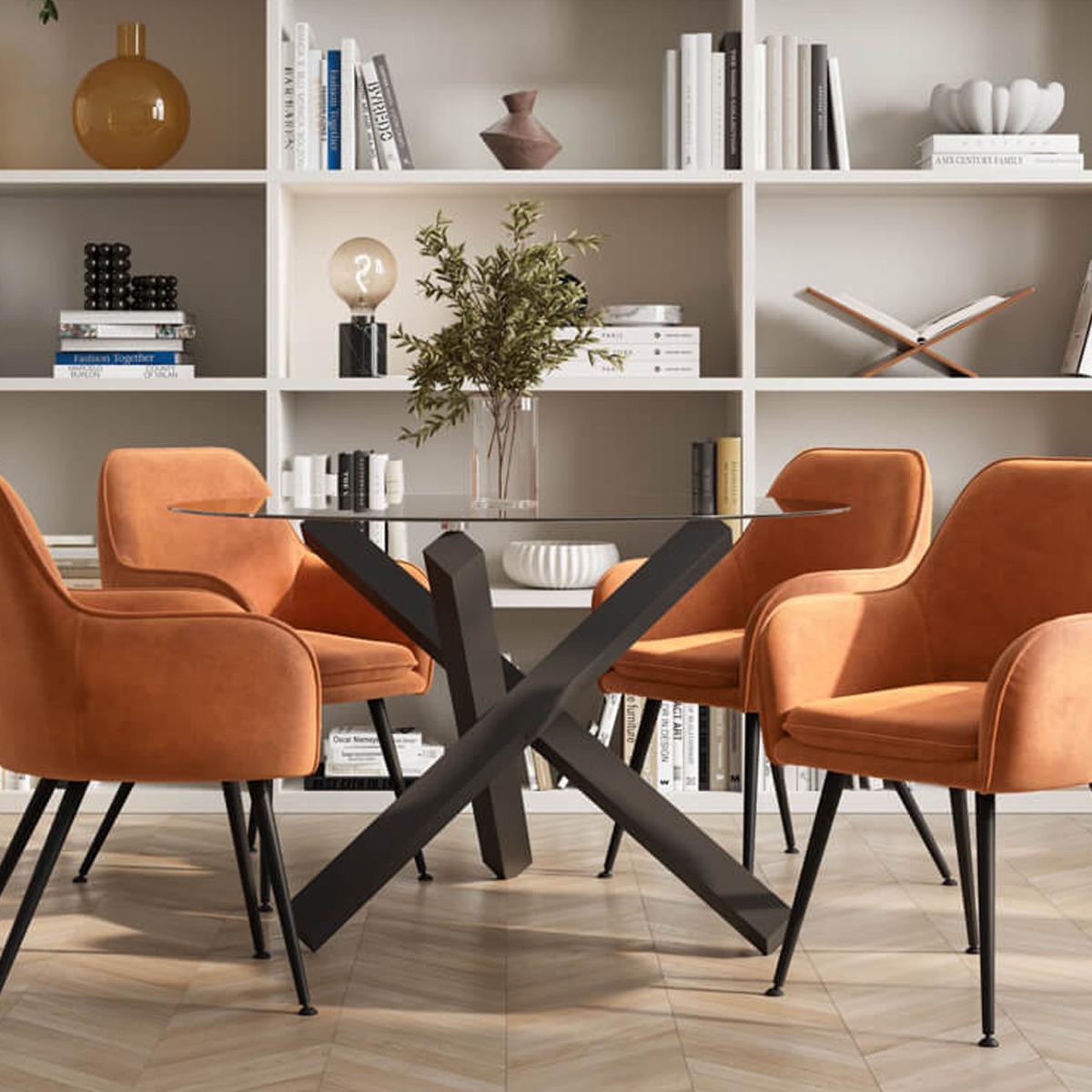 CAPRIO Round Dining Table with Glass Top - Black