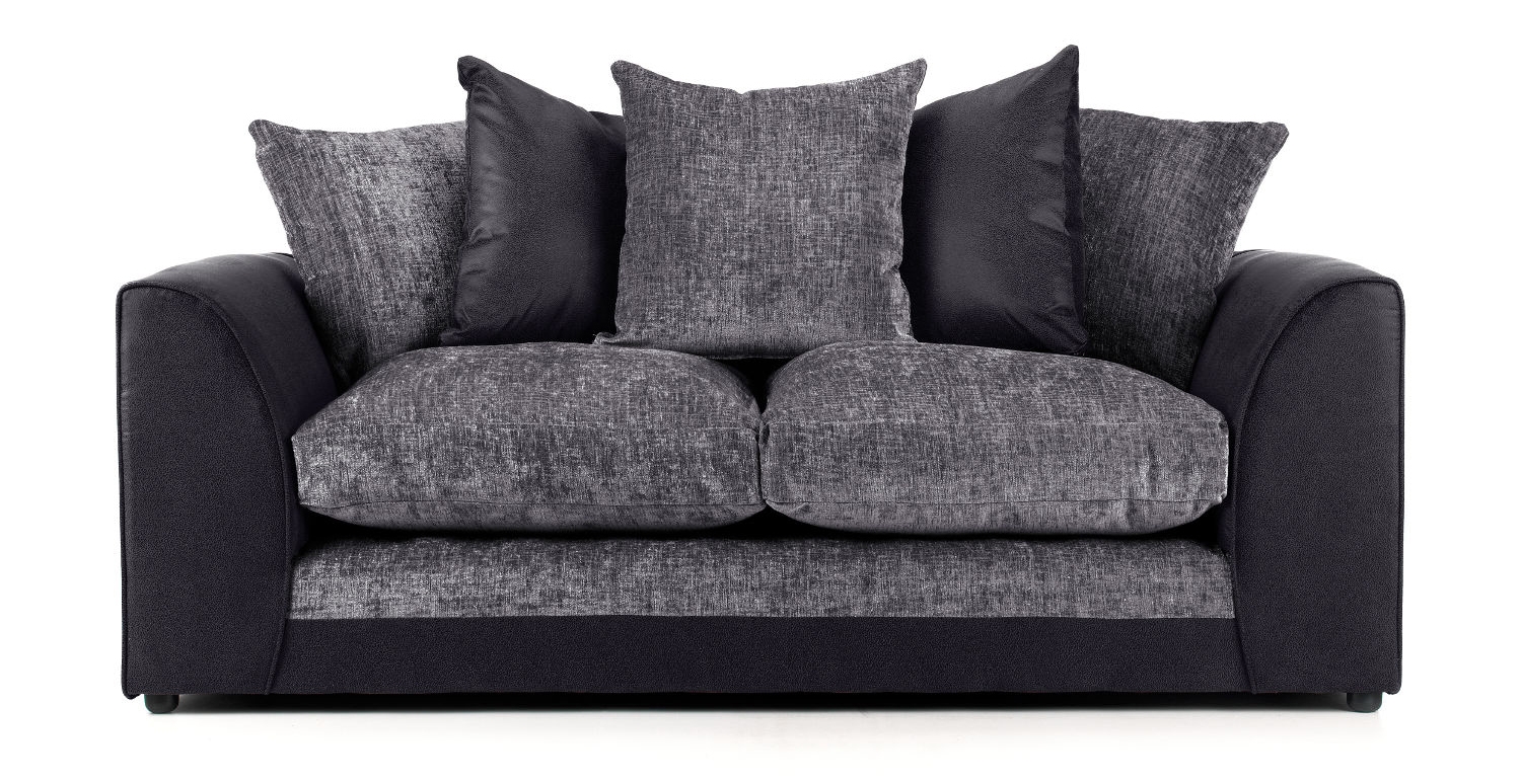 ARUBA Leather and Chenille Fabric 3 Seater Scatterback Sofa - Black and Grey