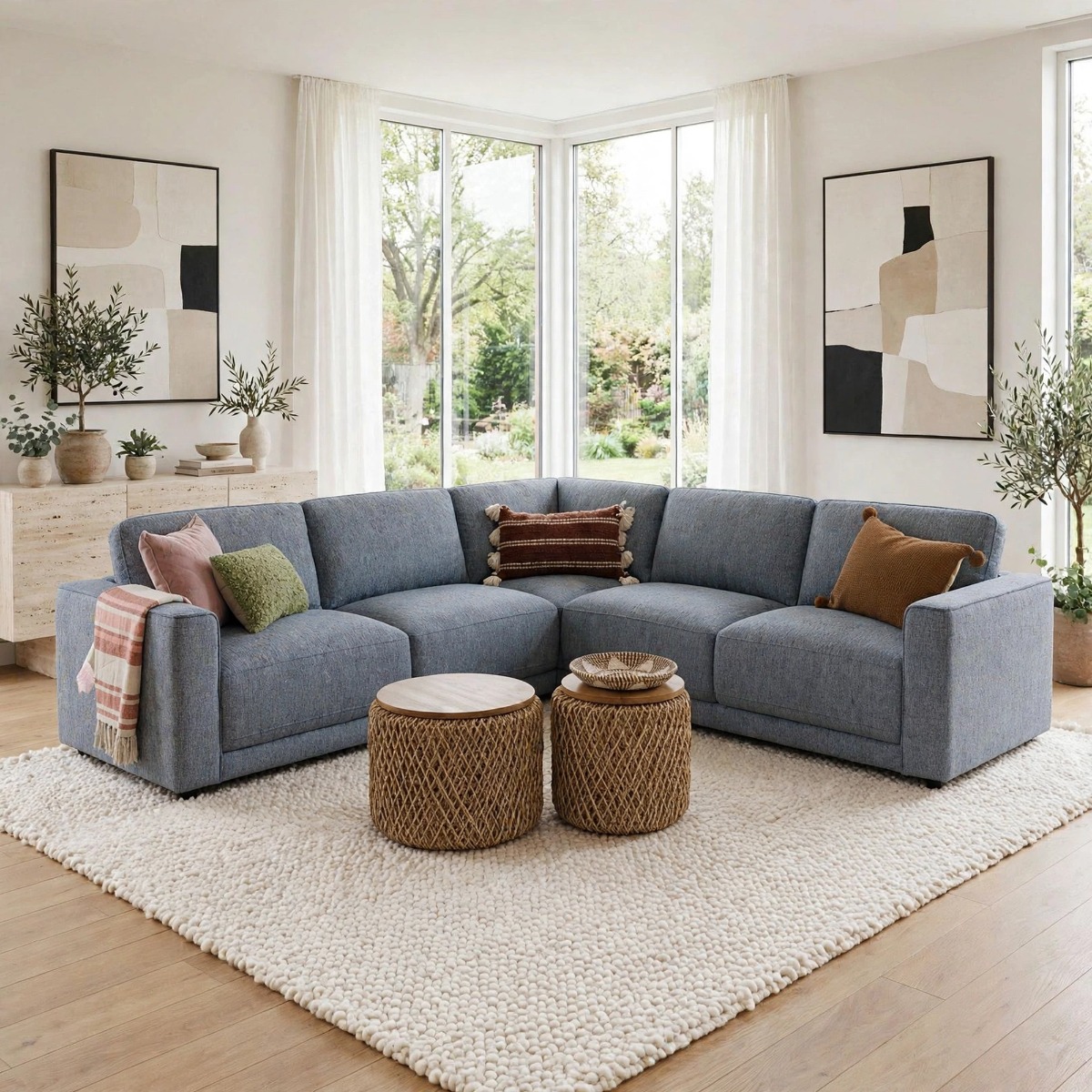 COMBE Large Fabric 5 Seater L Shaped Corner Sofa - Grey