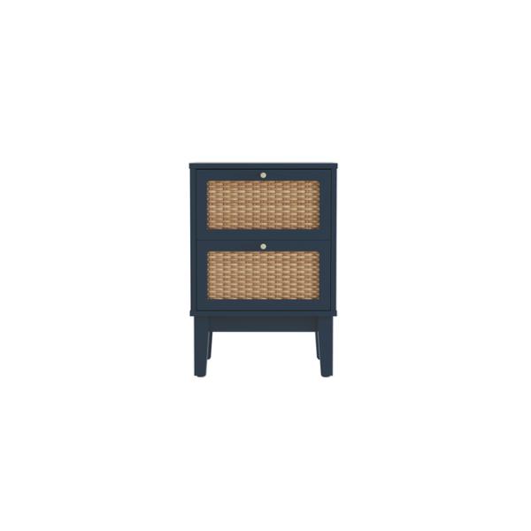 Linden Rattan Effect Bedside Table with 2 Drawers - Blue