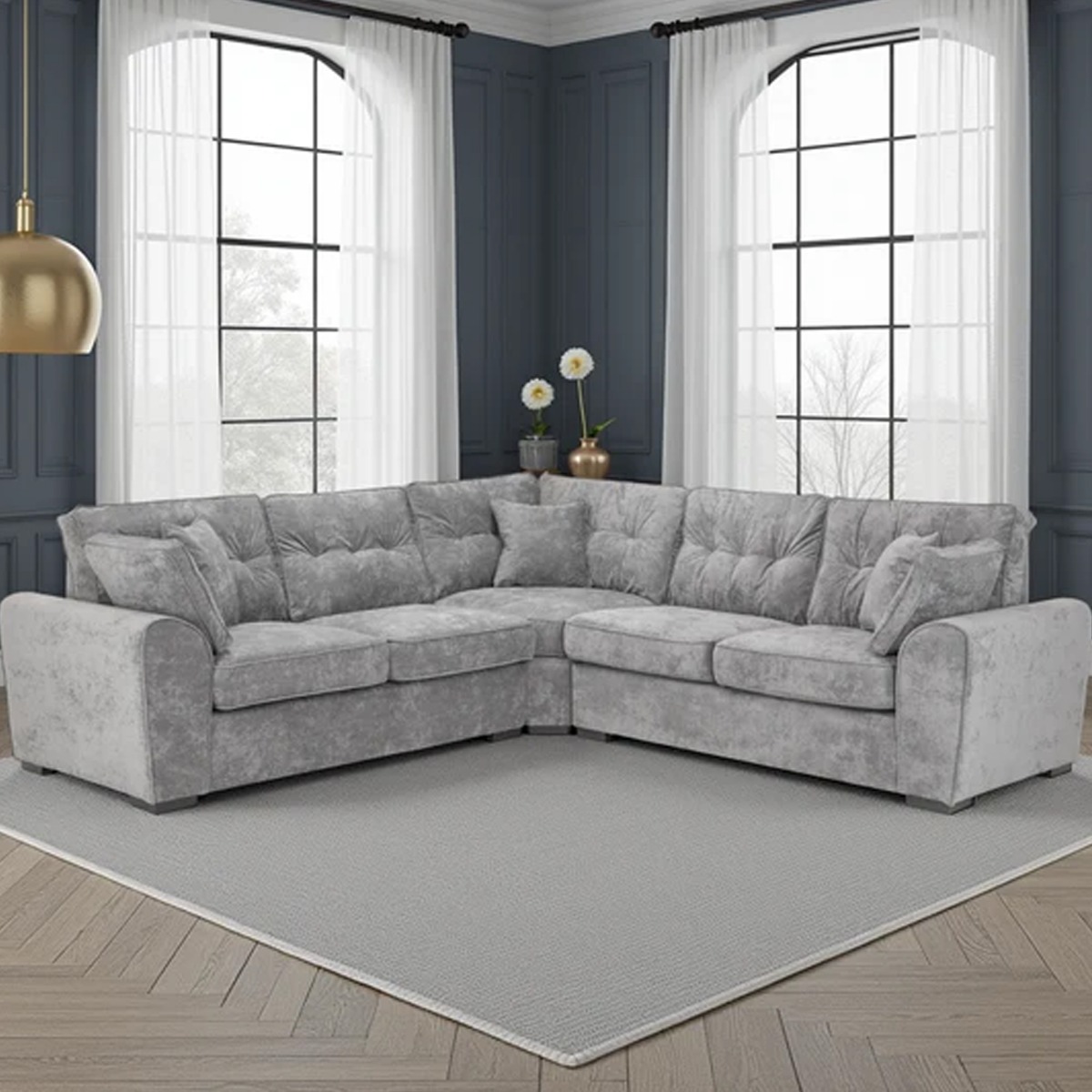BRUGGER Large Fabric Corner Sofa - L Shaped - Grey