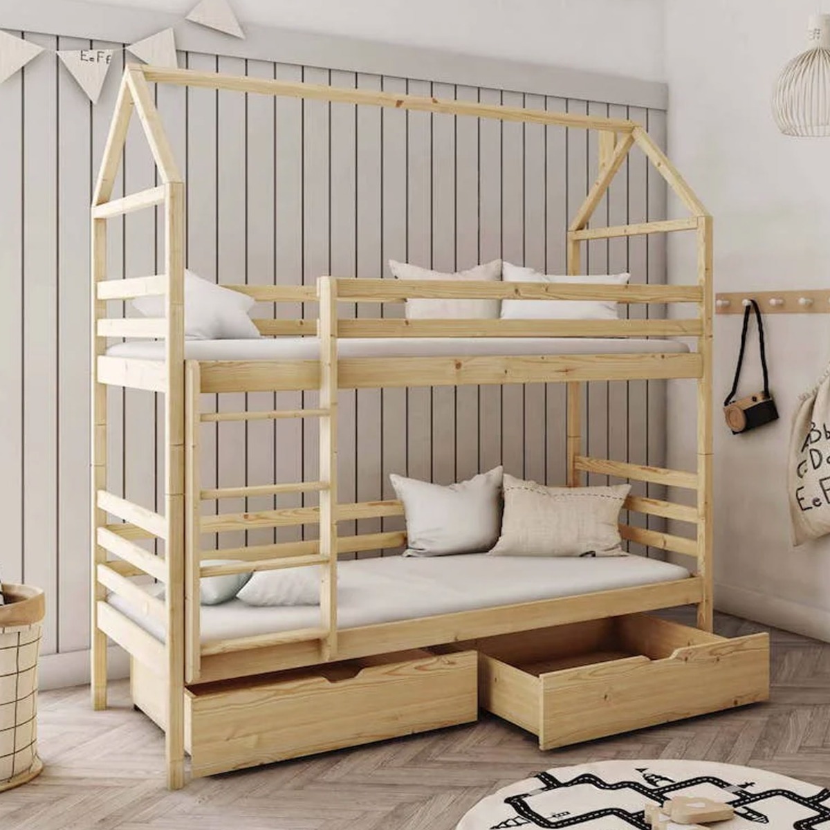 Lawrence Pax Wooden Bunk Bed with Storage - Pine