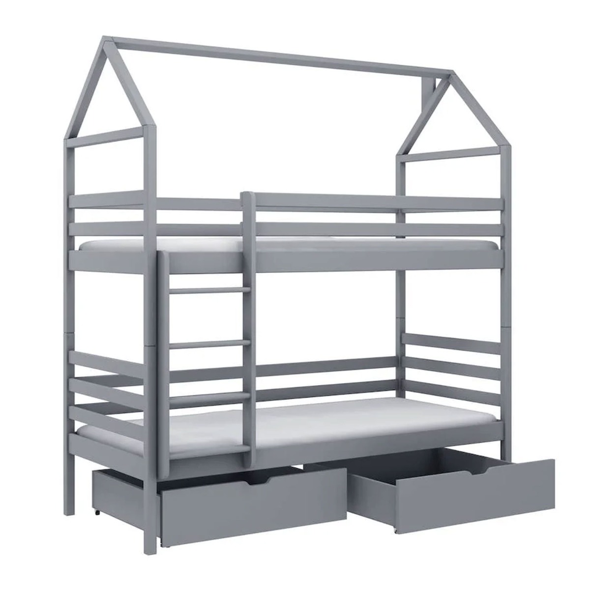 Lawrence Pax Wooden Bunk Bed with Storage and Foam/Bonnell Mattress - Grey