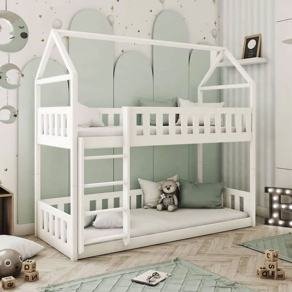 Zeke Fox Wooden Bunk Bed with Foam Mattress - White