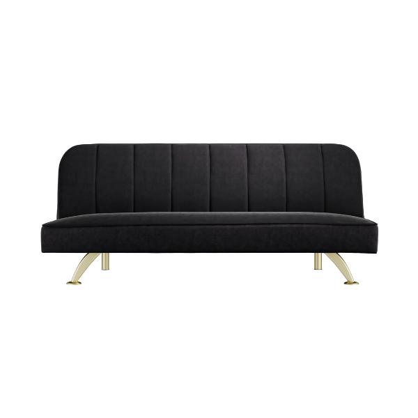 Brighton 2 Seater Sofa Bed with Brushed Gold Legs - Black Velvet