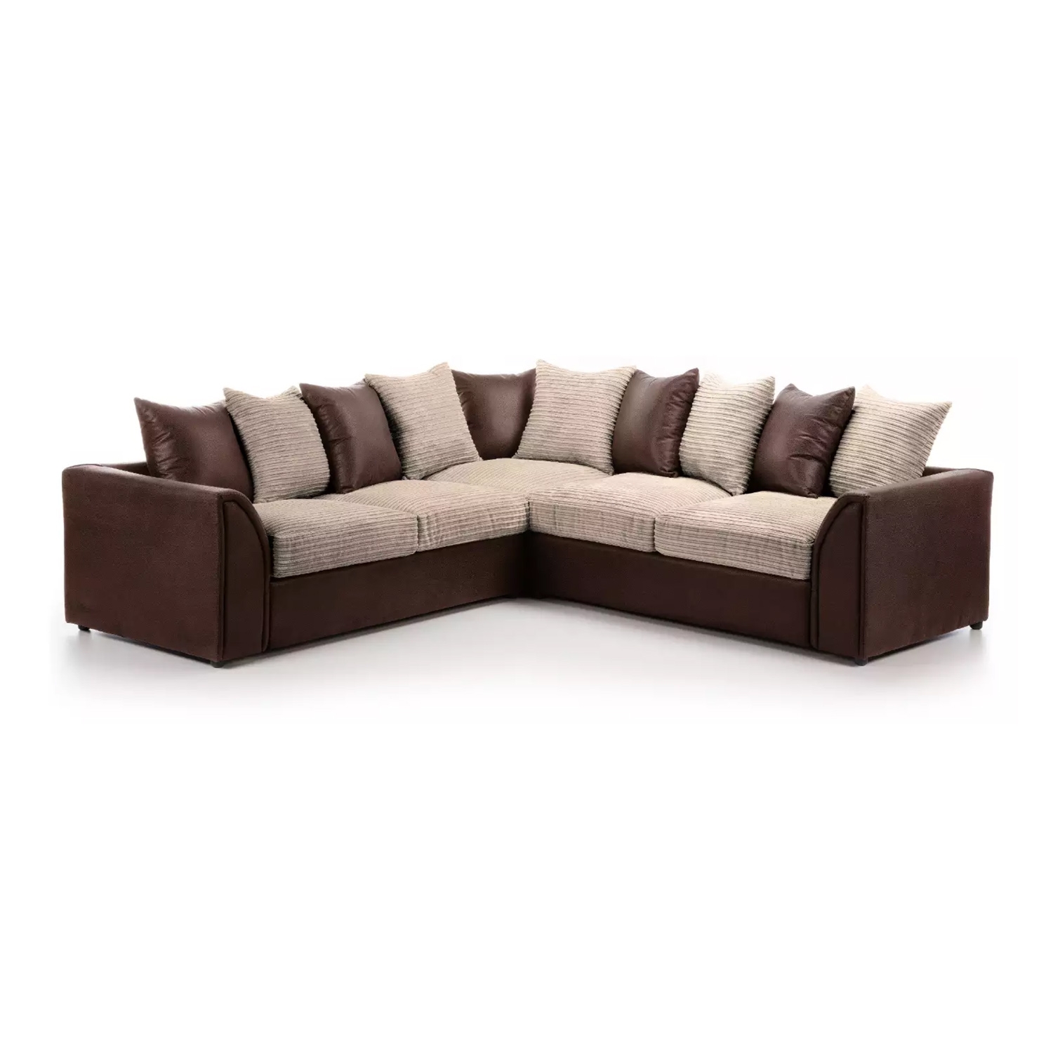 BRANDON Jumbo Cord Large 5 Seater Scatterback Corner Sofa - Brown and Beige