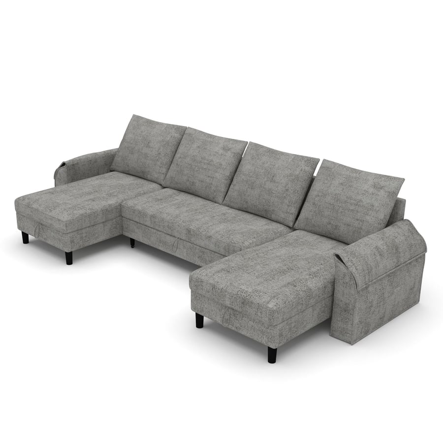 STOCKBURY Fabric 4 Seater U Shaped Corner Sofa Bed - Grey