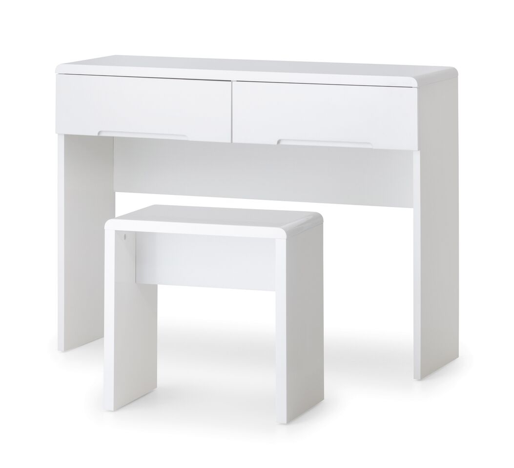 Dressing Table - MANHATTAN 2 Drawer Dresser High Gloss White 100cm