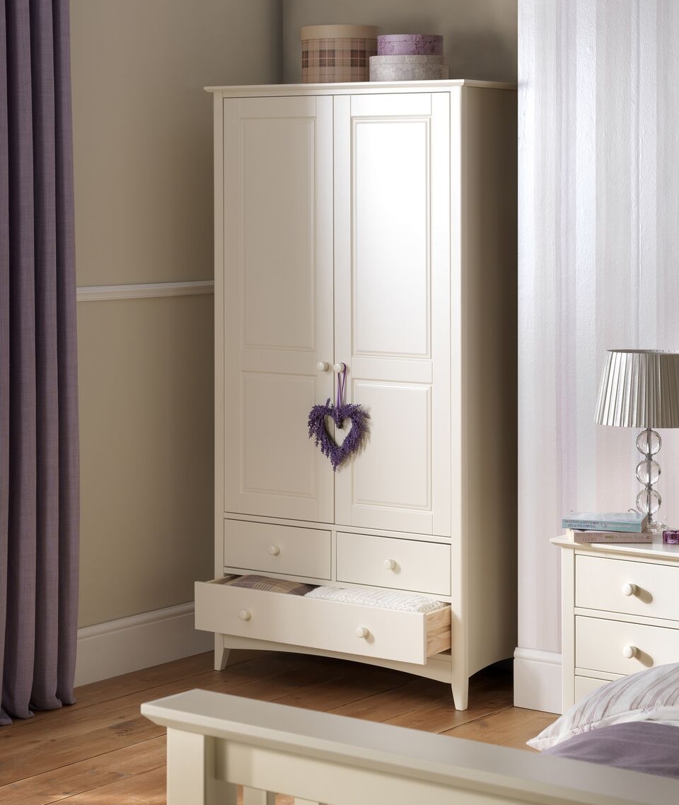 CAMDEN 2 Door 4 Drawer Wardrobe Stone White - 94cm
